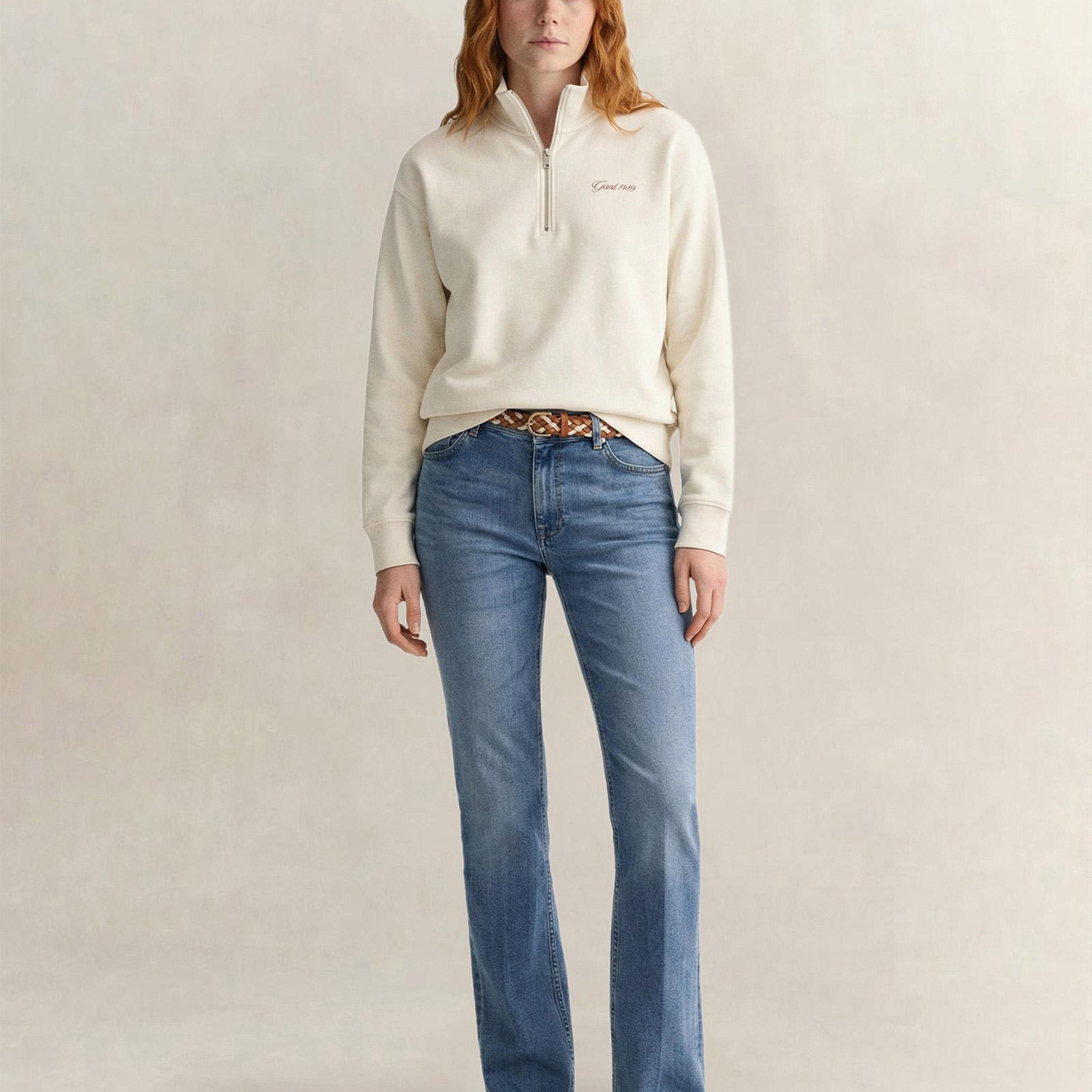 GANT Kadın Krem Yarım Fermuarlı Sweatshirt