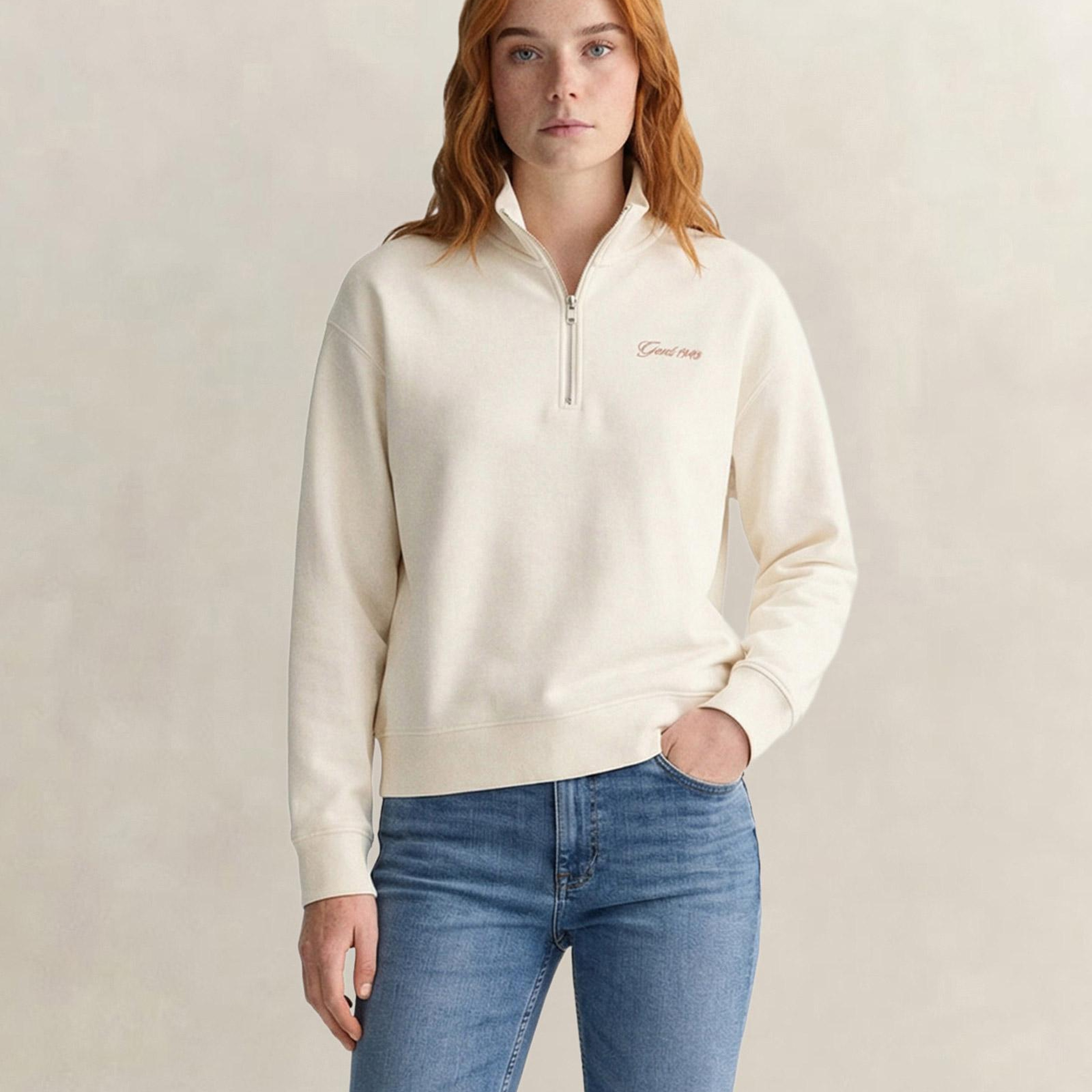 GANT Kadın Krem Yarım Fermuarlı Sweatshirt