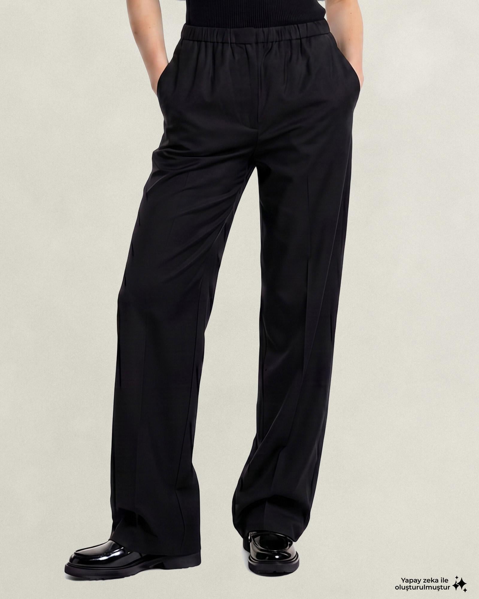 GANT Kadın Siyah Relaxed Fit Yün Pantolon