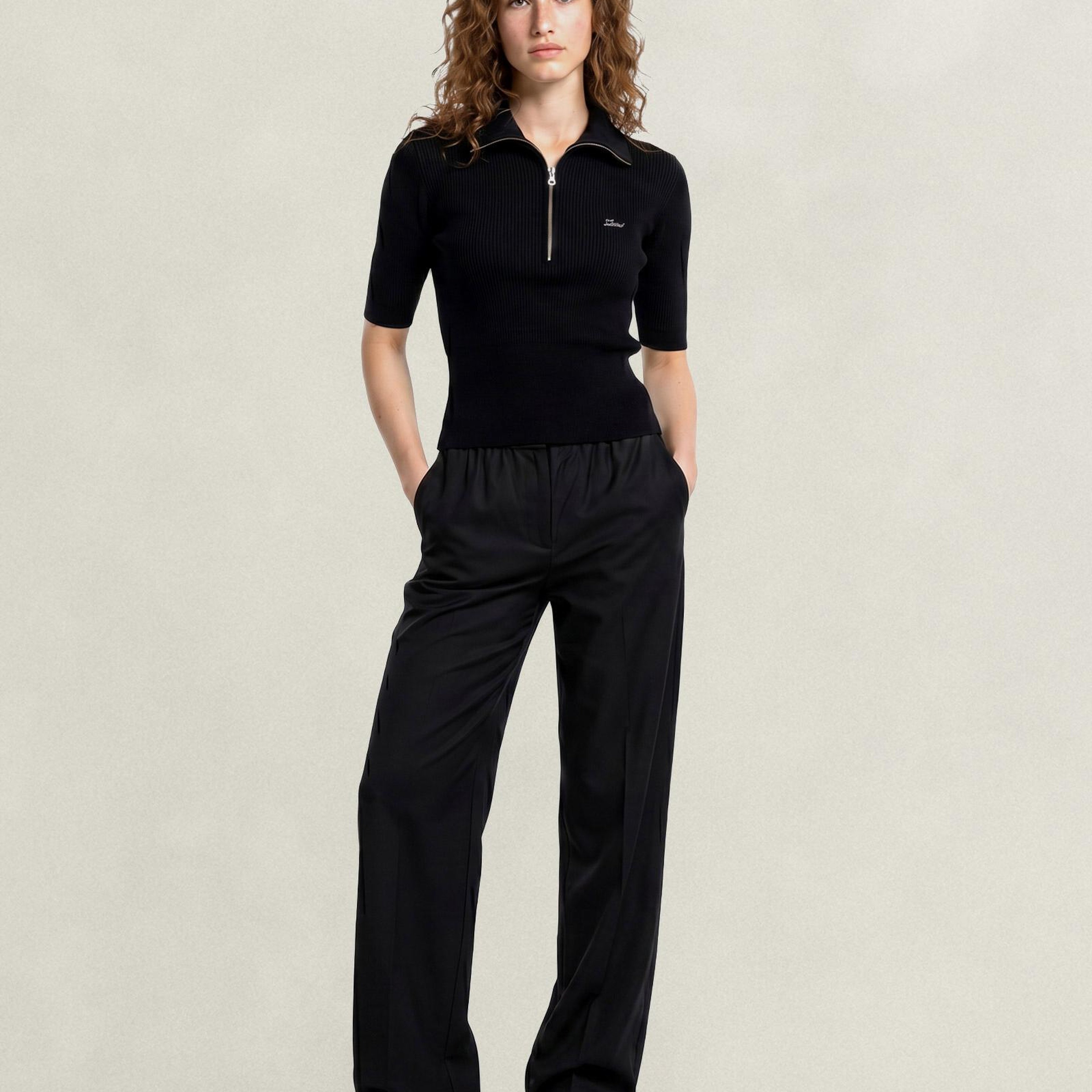 GANT Kadın Siyah Relaxed Fit Yün Pantolon