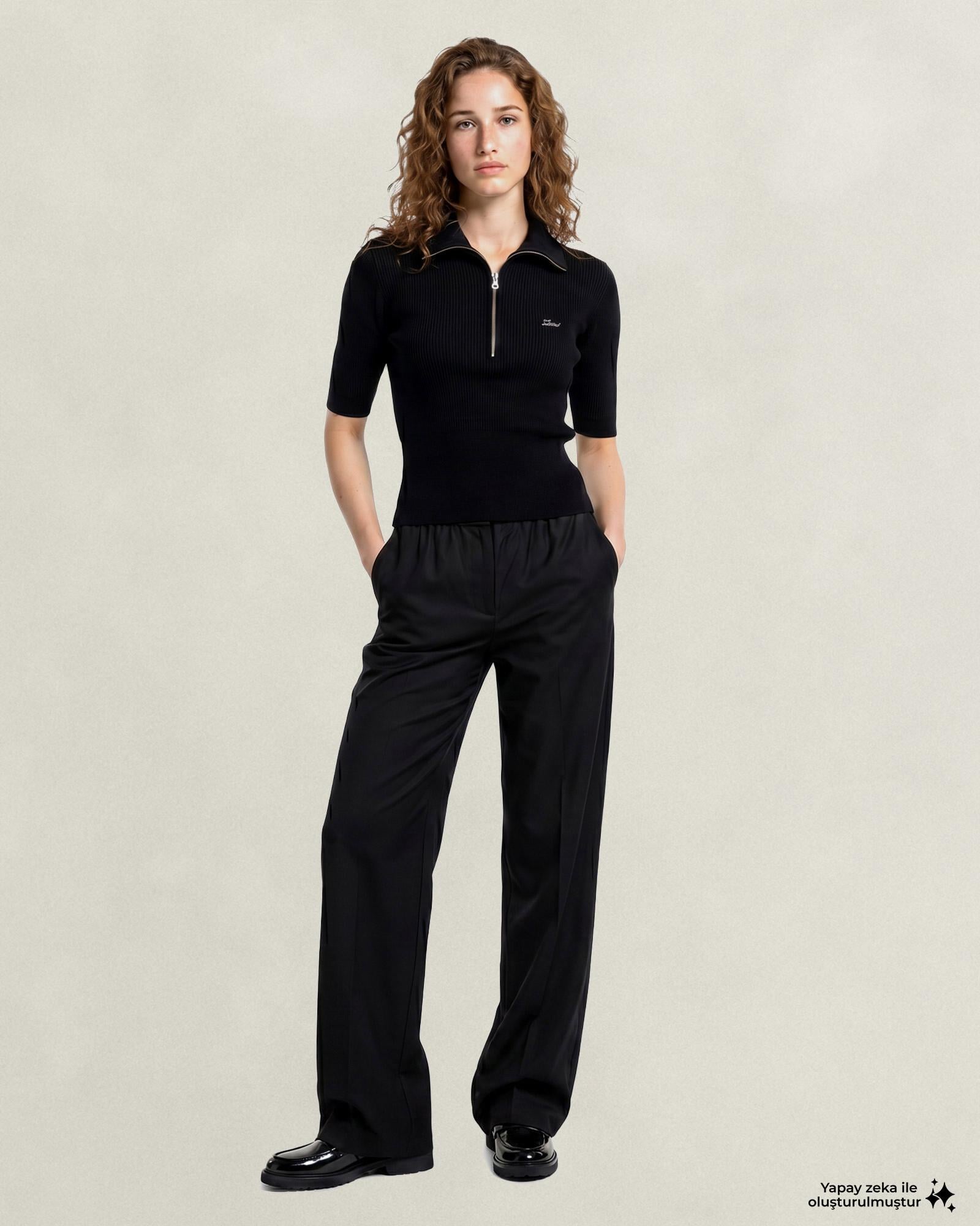 GANT Kadın Siyah Relaxed Fit Yün Pantolon