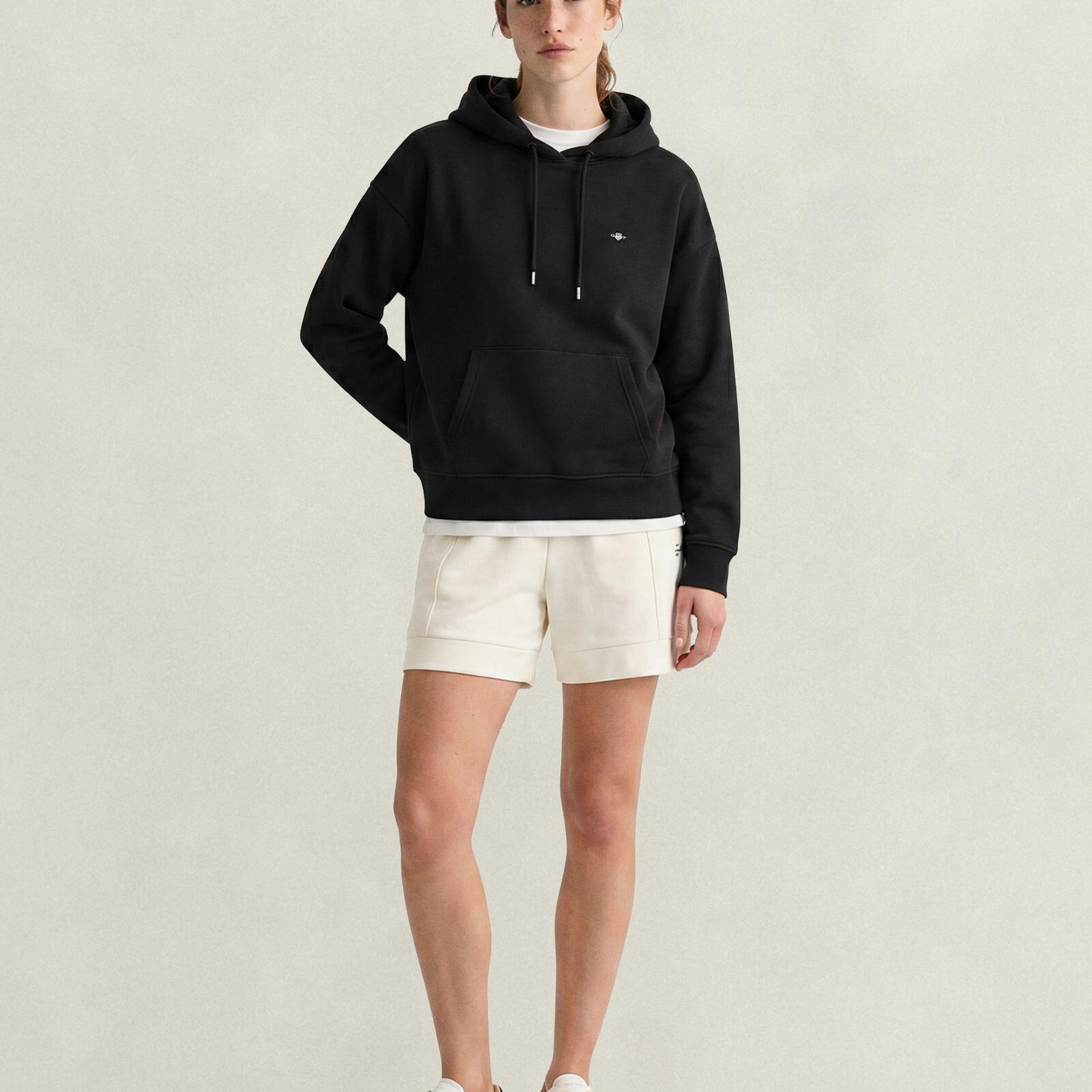 GANT Kadın Siyah Relaxed Fit Kapüşonlu Sweatshirt