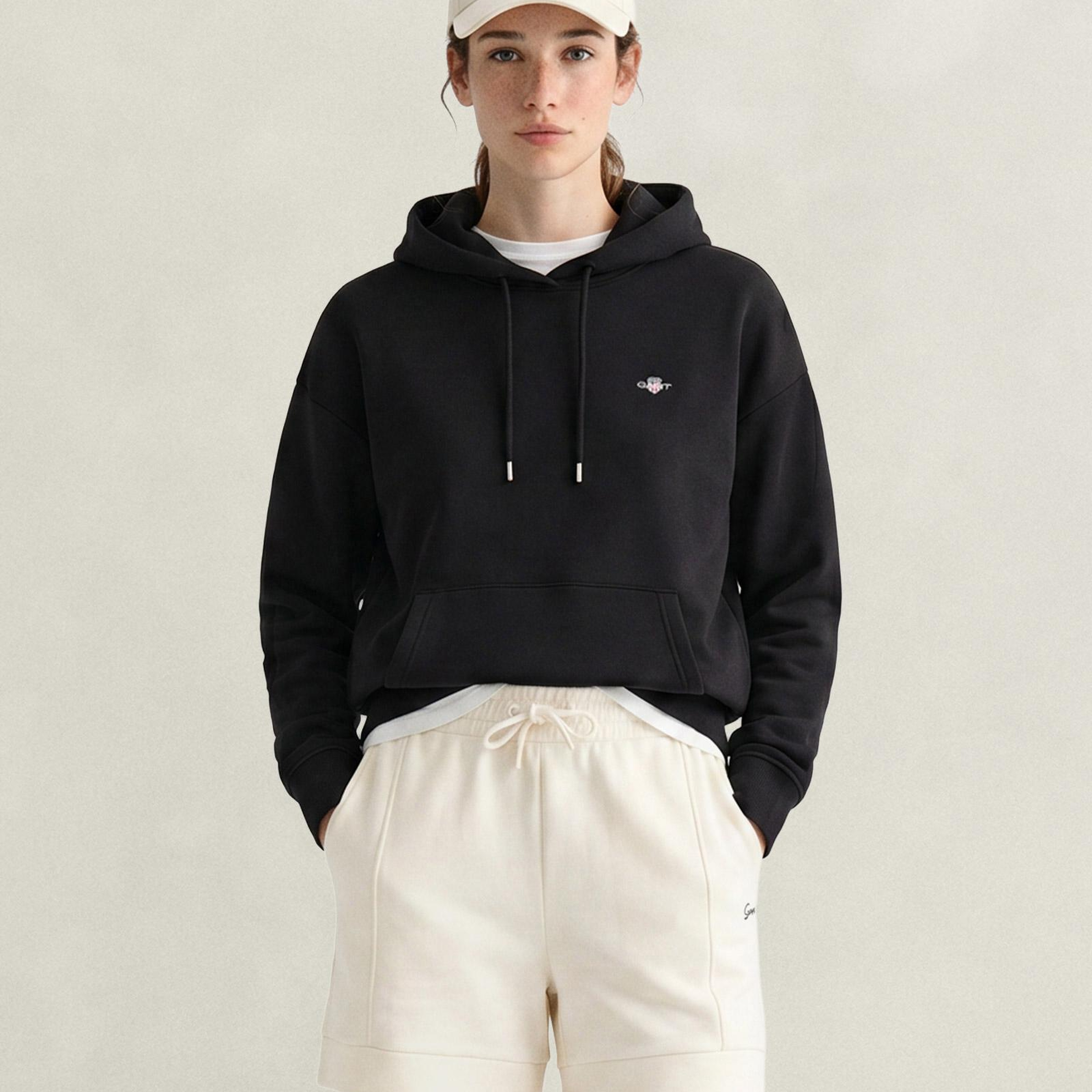 GANT Kadın Siyah Relaxed Fit Kapüşonlu Sweatshirt