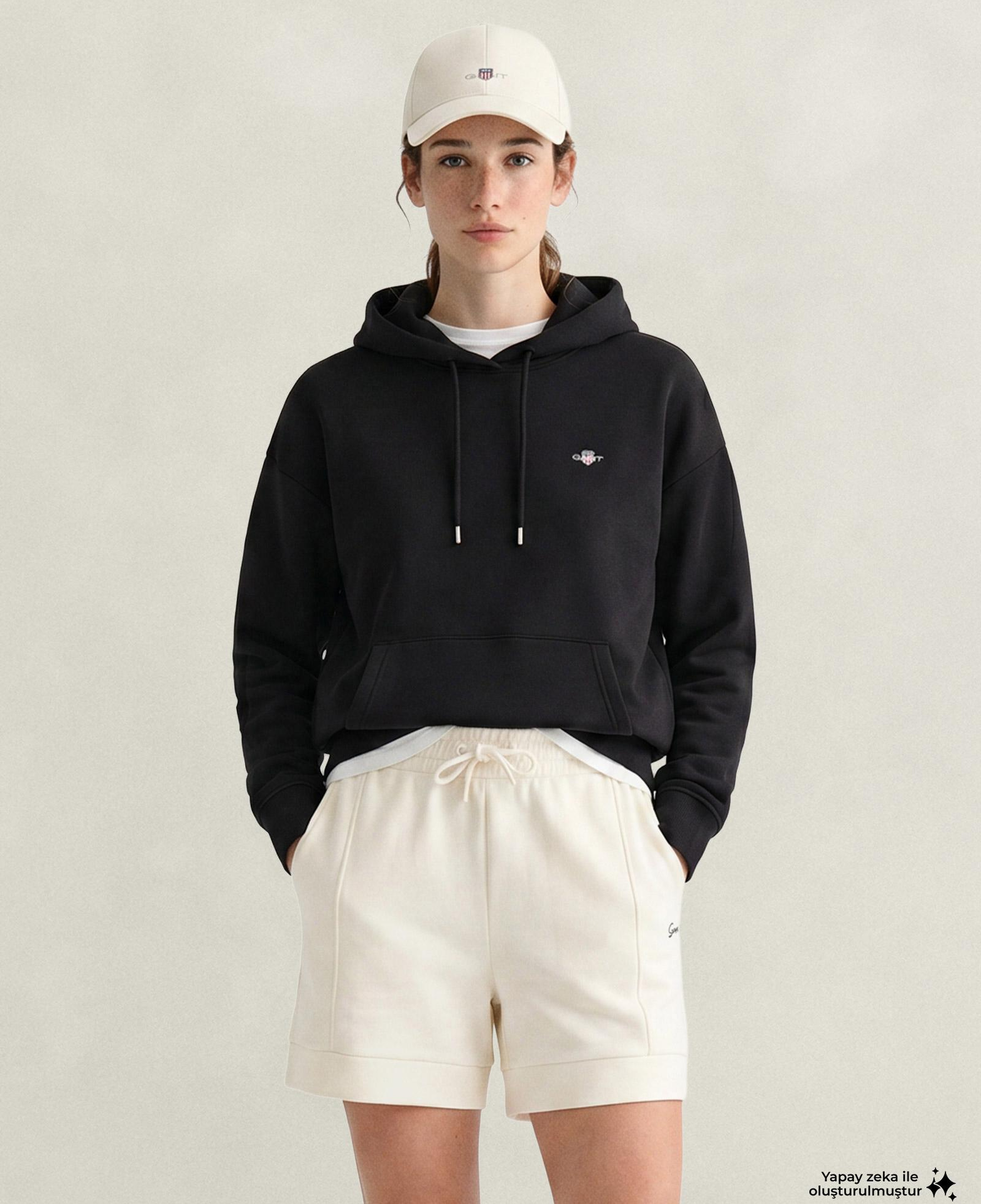 GANT Kadın Siyah Relaxed Fit Kapüşonlu Sweatshirt