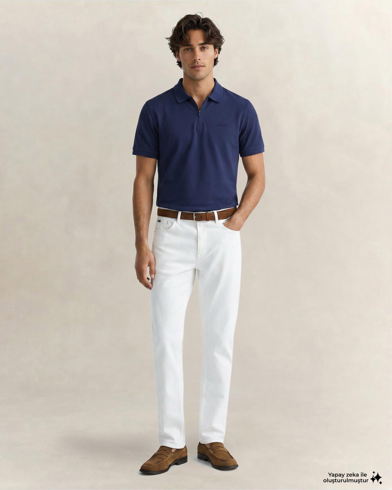 GANT Erkek Lacivert Regular Fit Yarım Fermuarlı Polo Yaka T-Shirt