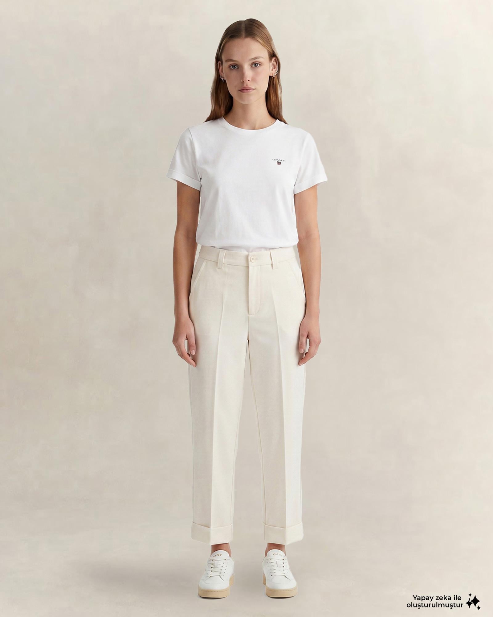 GANT Kadın Krem Regular Fit Pantolon