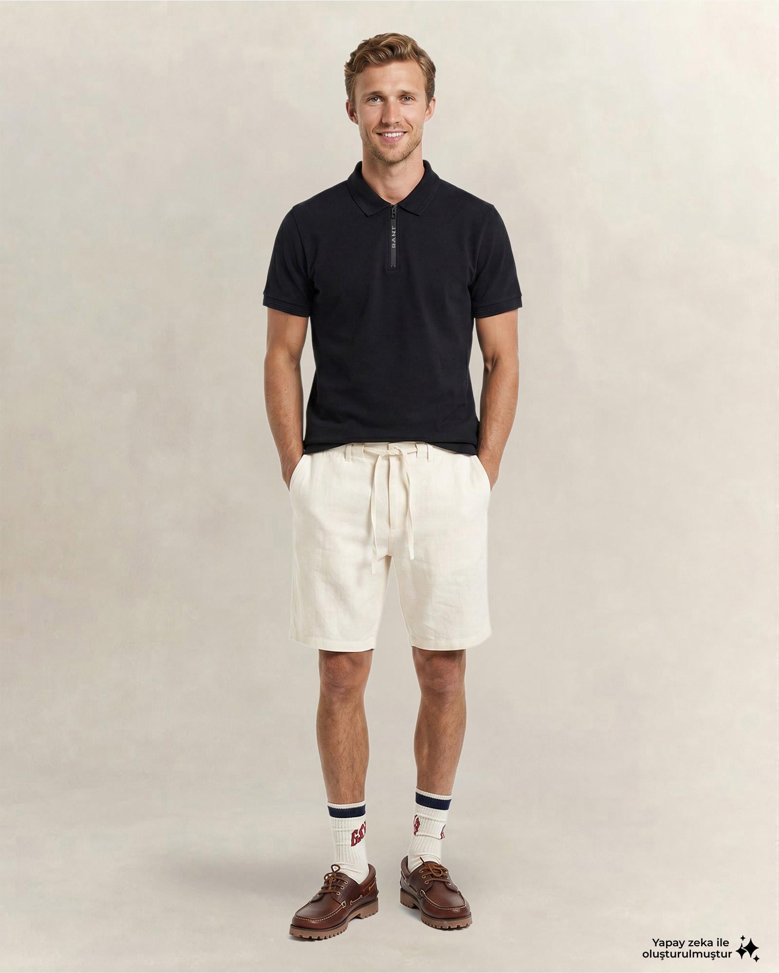 GANT Erkek Siyah Regular Fit Yarım Fermuarlı Polo Yaka T-Shirt