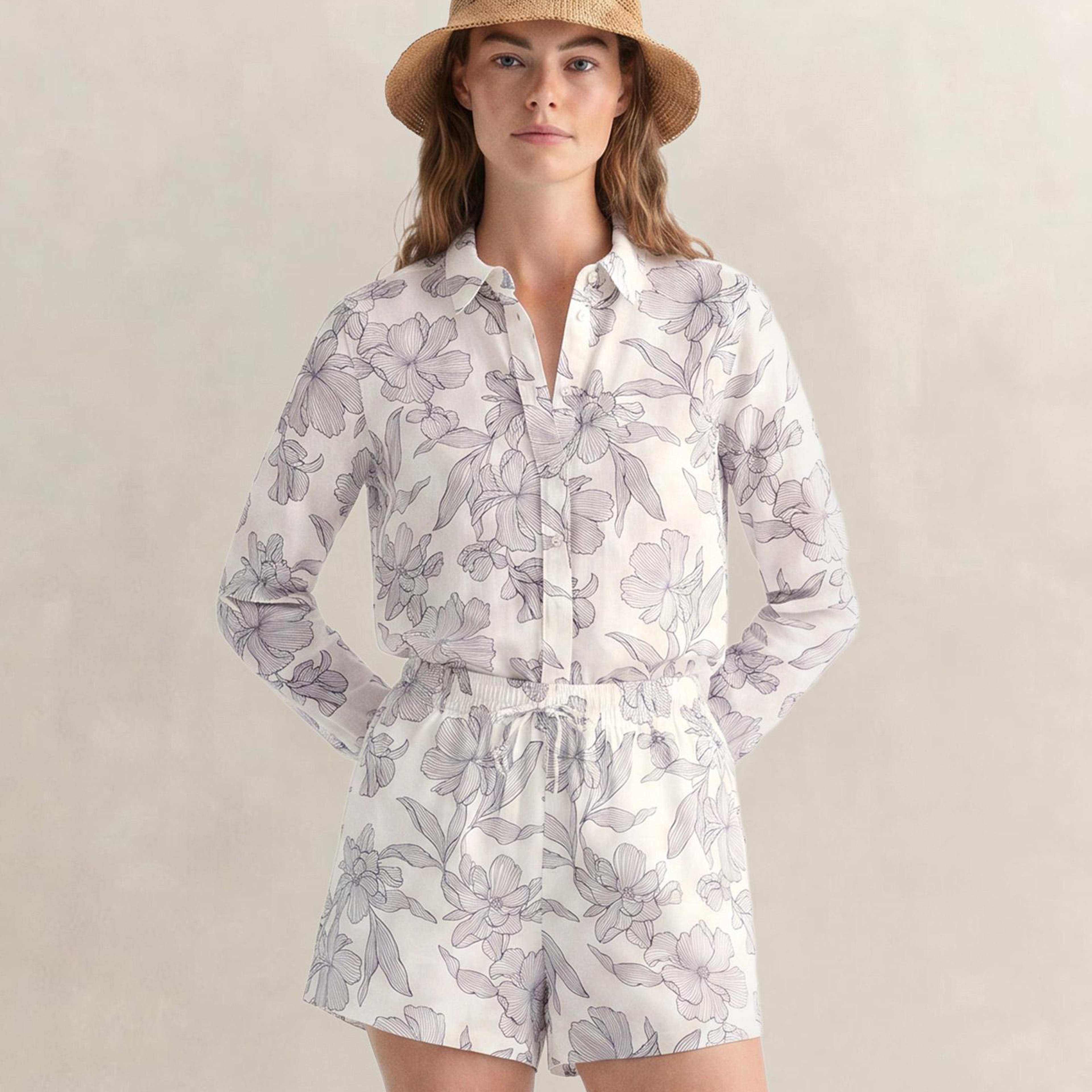 GANT Kadın Beyaz Regular Fit Çiçek Desenli Gömlek