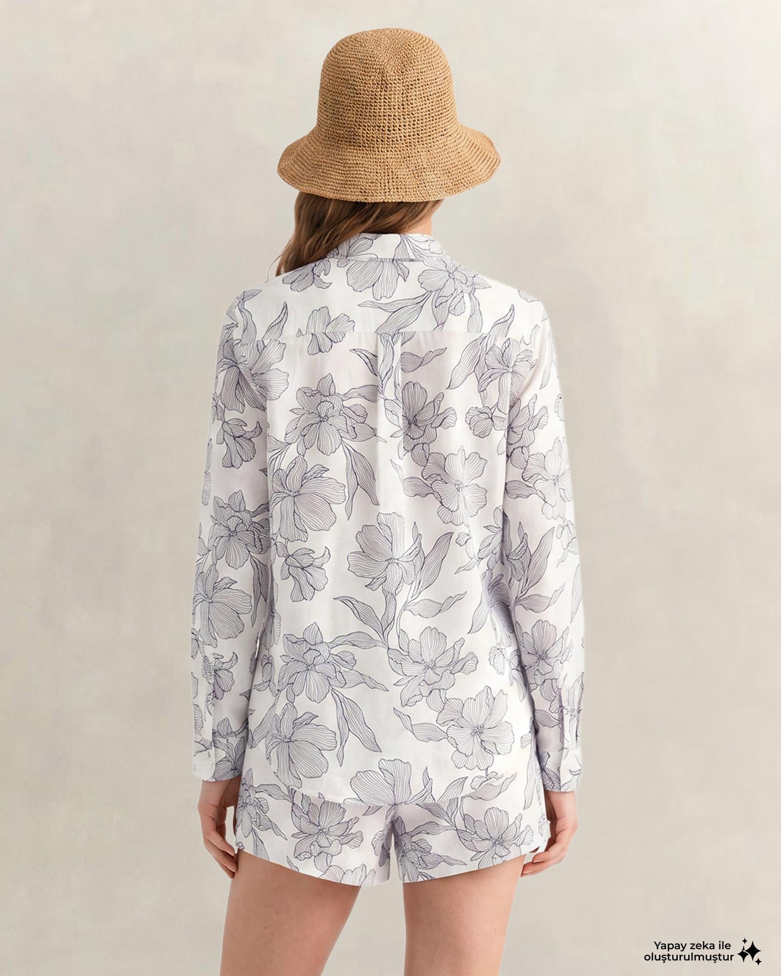 GANT Kadın Beyaz Regular Fit Çiçek Desenli Gömlek