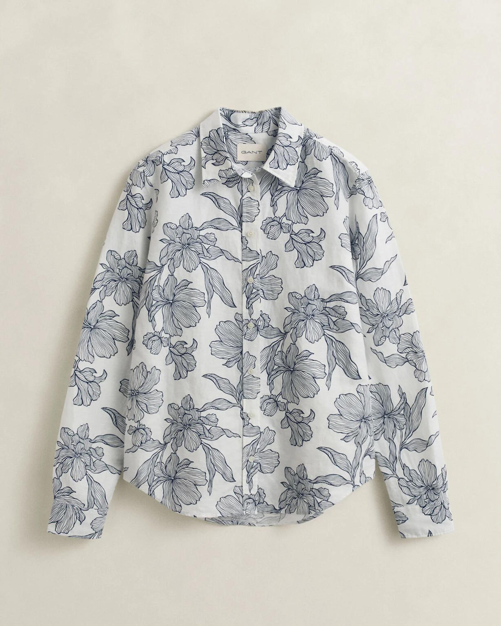 GANT Kadın Beyaz Regular Fit Çiçek Desenli Gömlek
