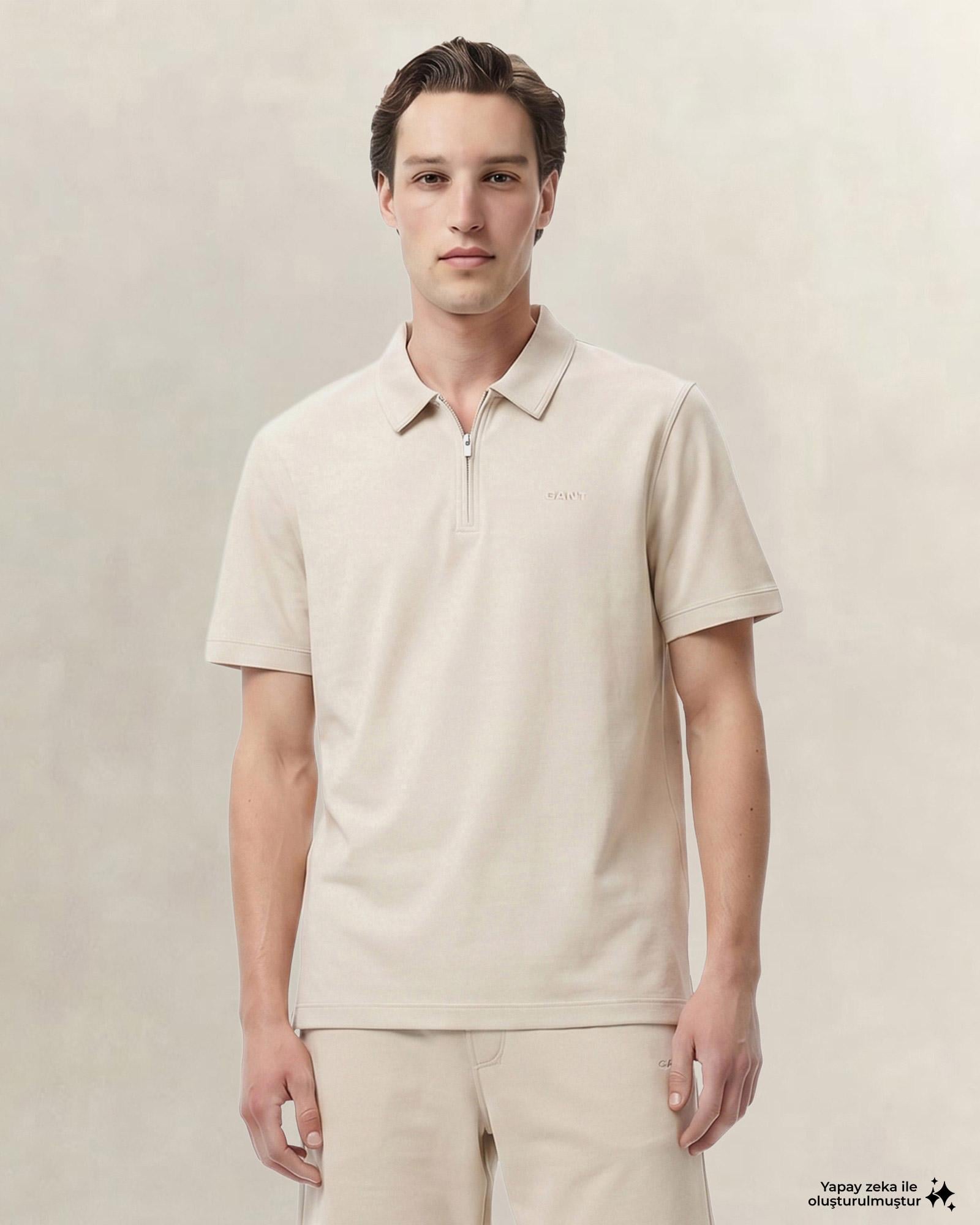 GANT Erkek Bej Relaxed Fit Polo Yaka T-Shirt