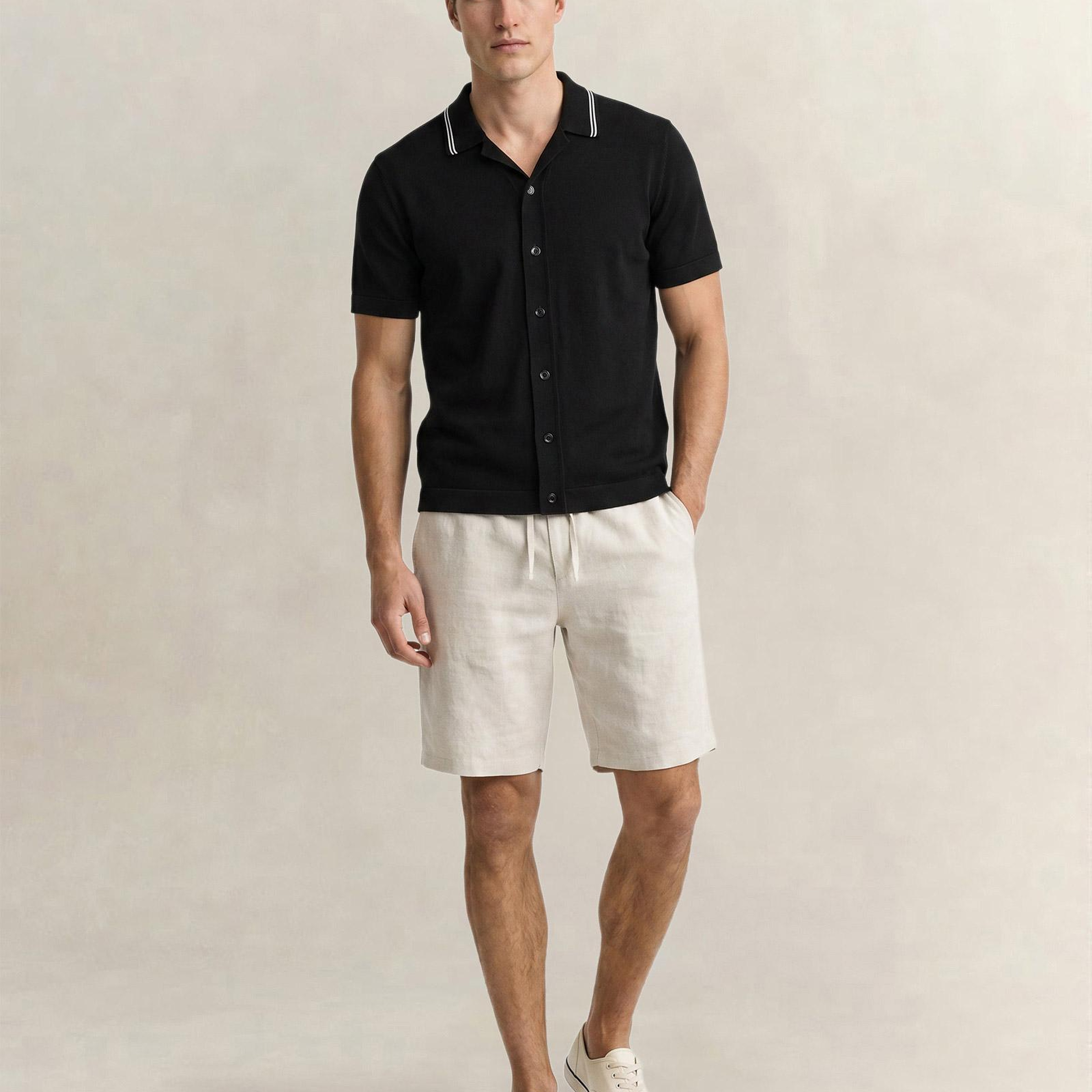 GANT Erkek Siyah Regular Fit Kısa Kollu Resort Yaka Gömlek