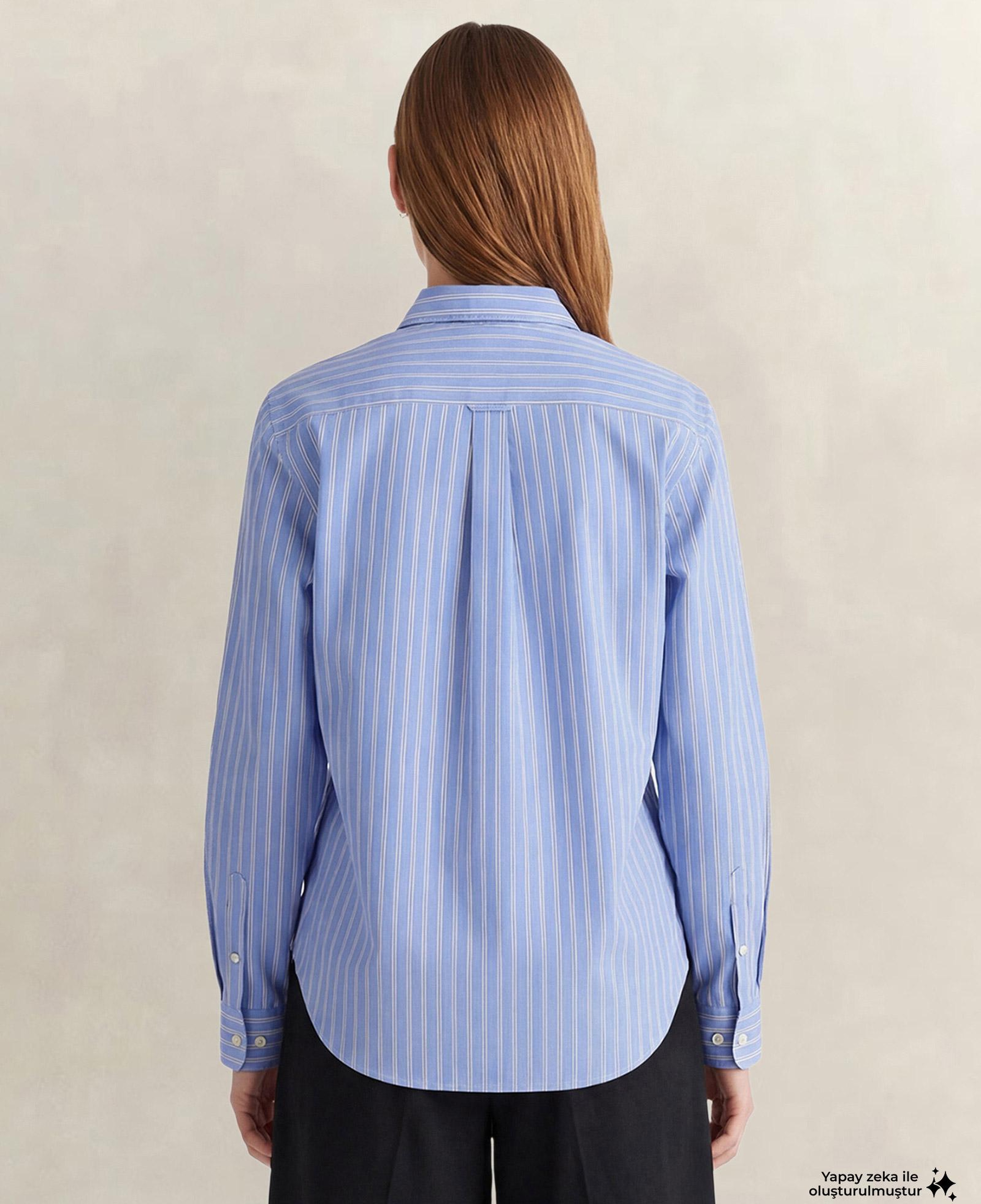 GANT Kadın Mavi Regular Fit Çizgili Gömlek