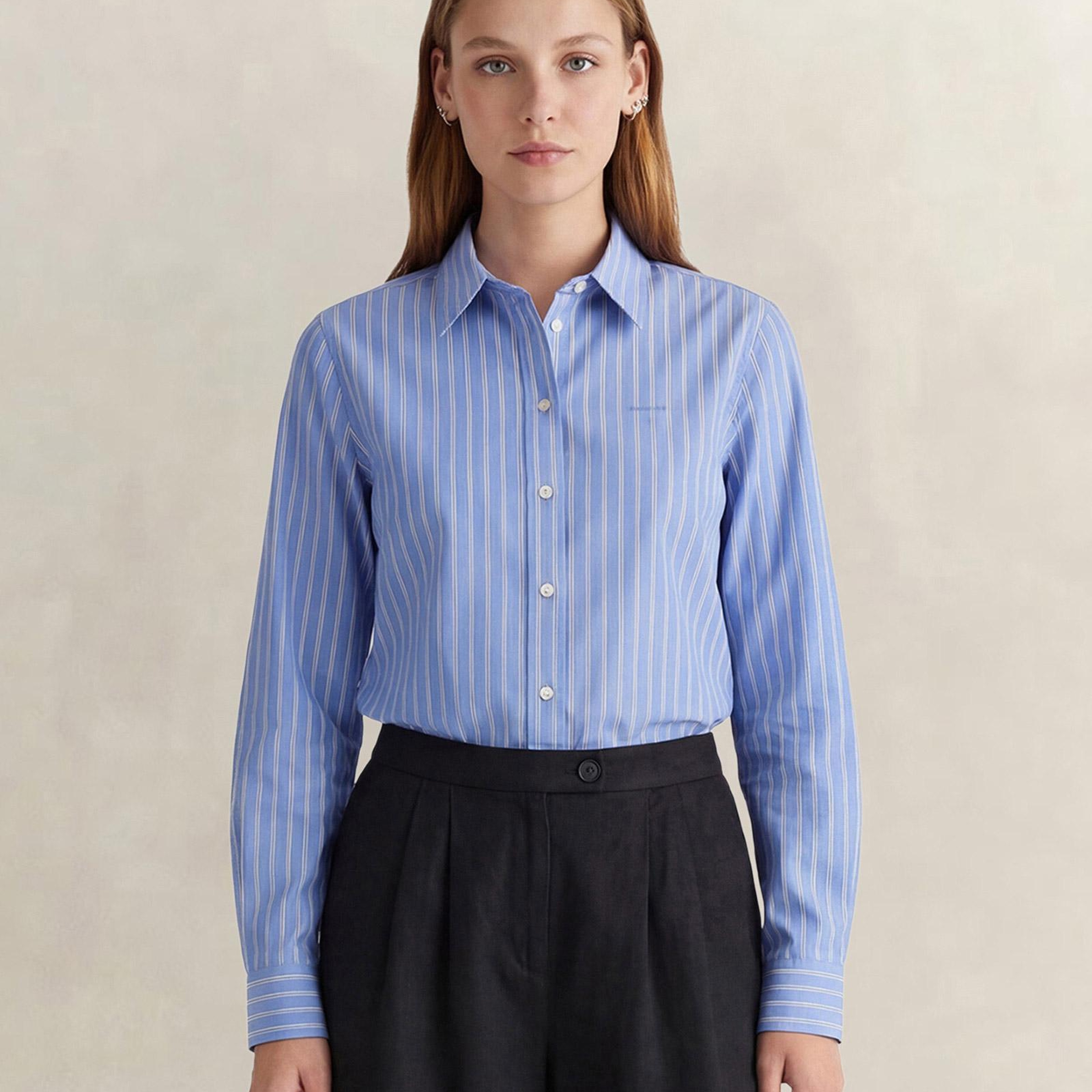 GANT Kadın Mavi Regular Fit Çizgili Gömlek