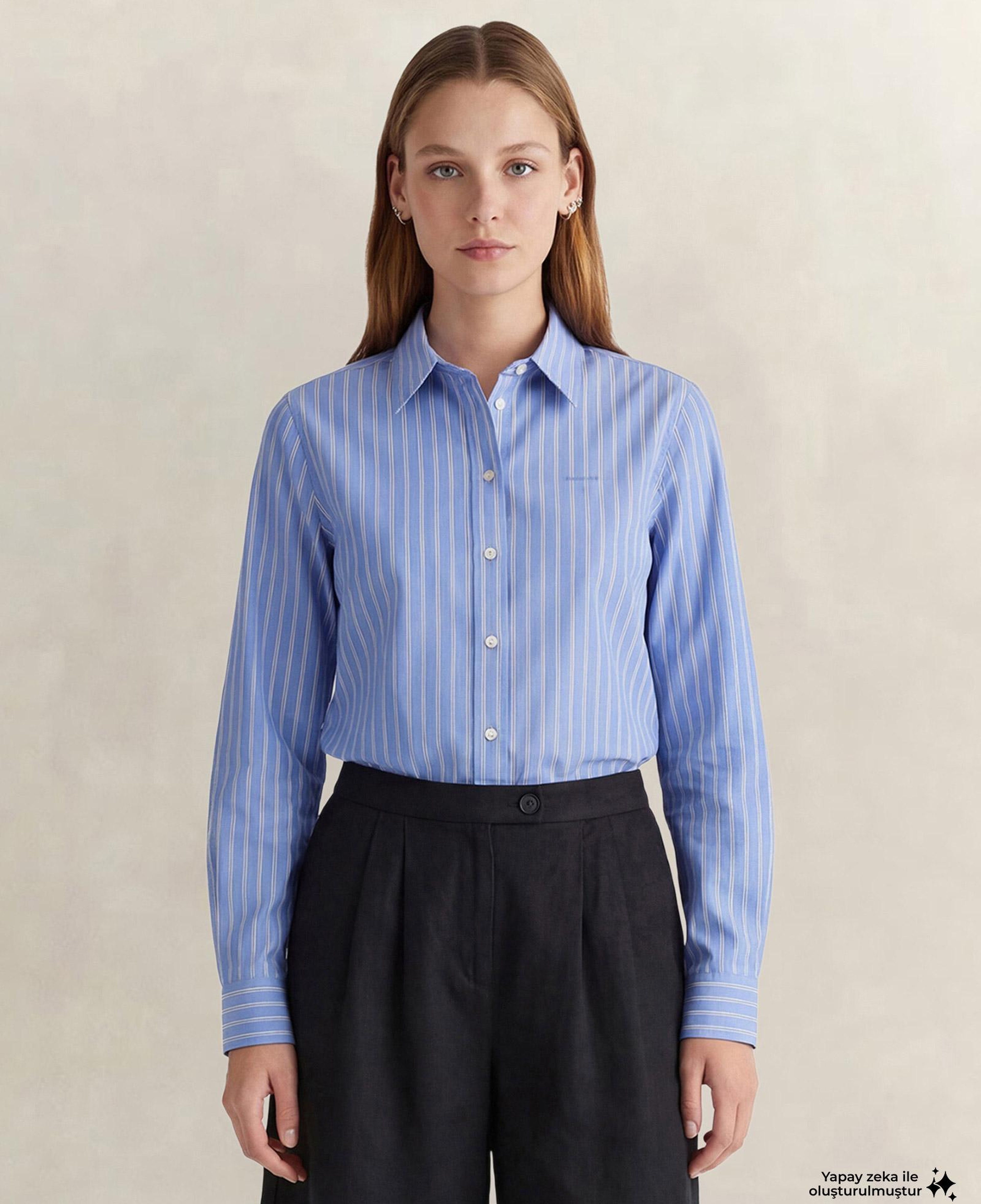 GANT Kadın Mavi Regular Fit Çizgili Gömlek