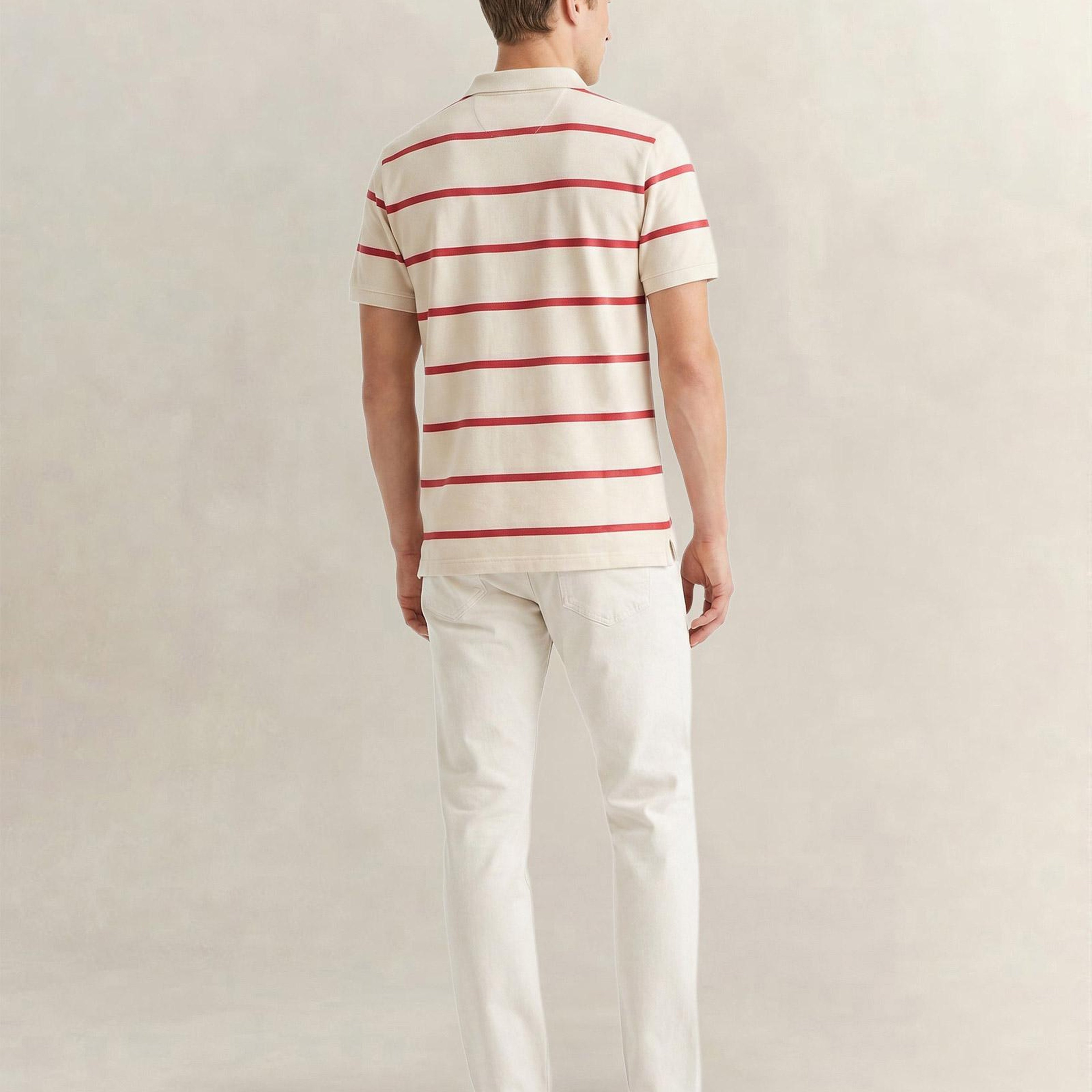 GANT Erkek Krem Regular Fit Çizgili Logolu Polo Yaka T-Shirt