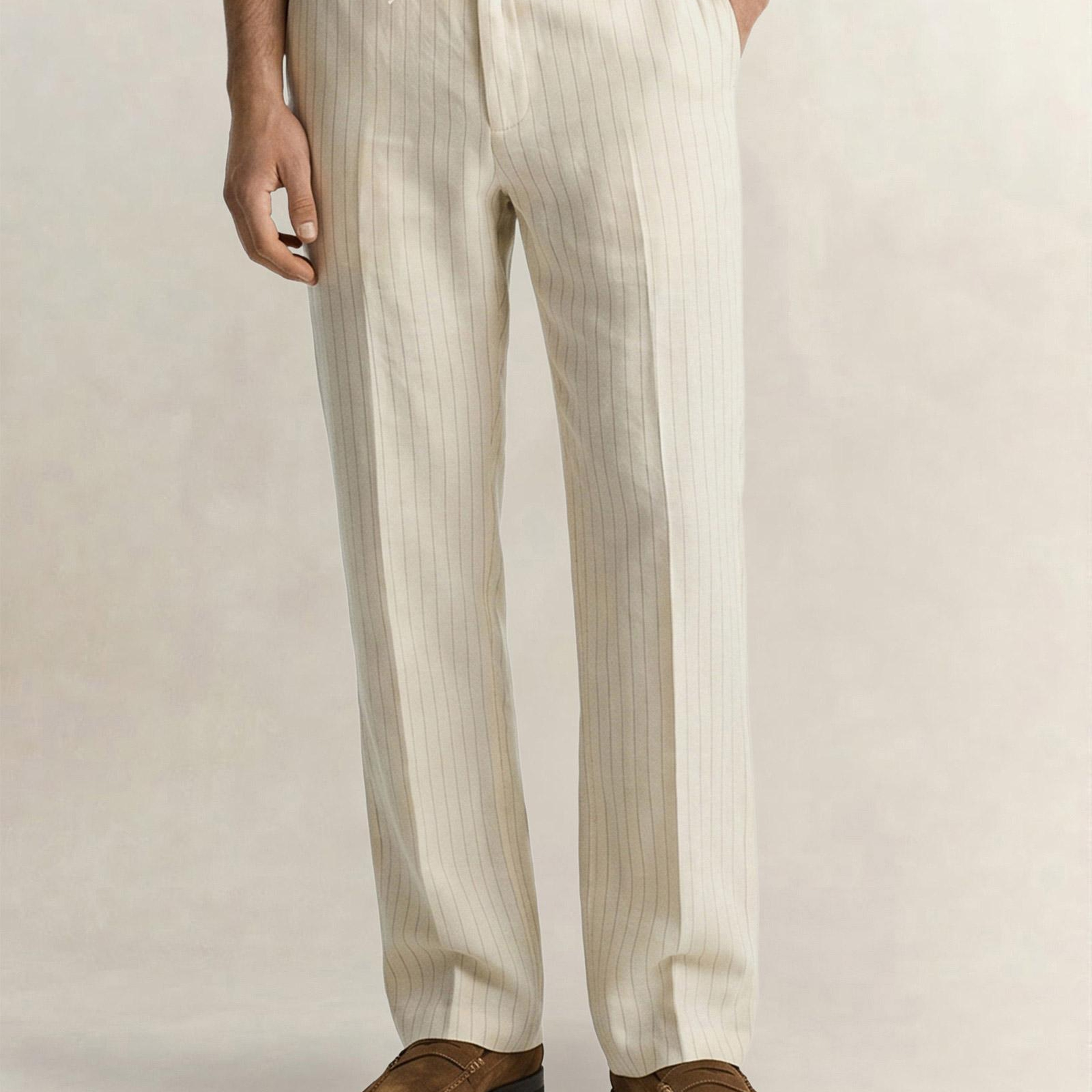 GANT Erkek Krem Regular Fit Çizgili Pantolon