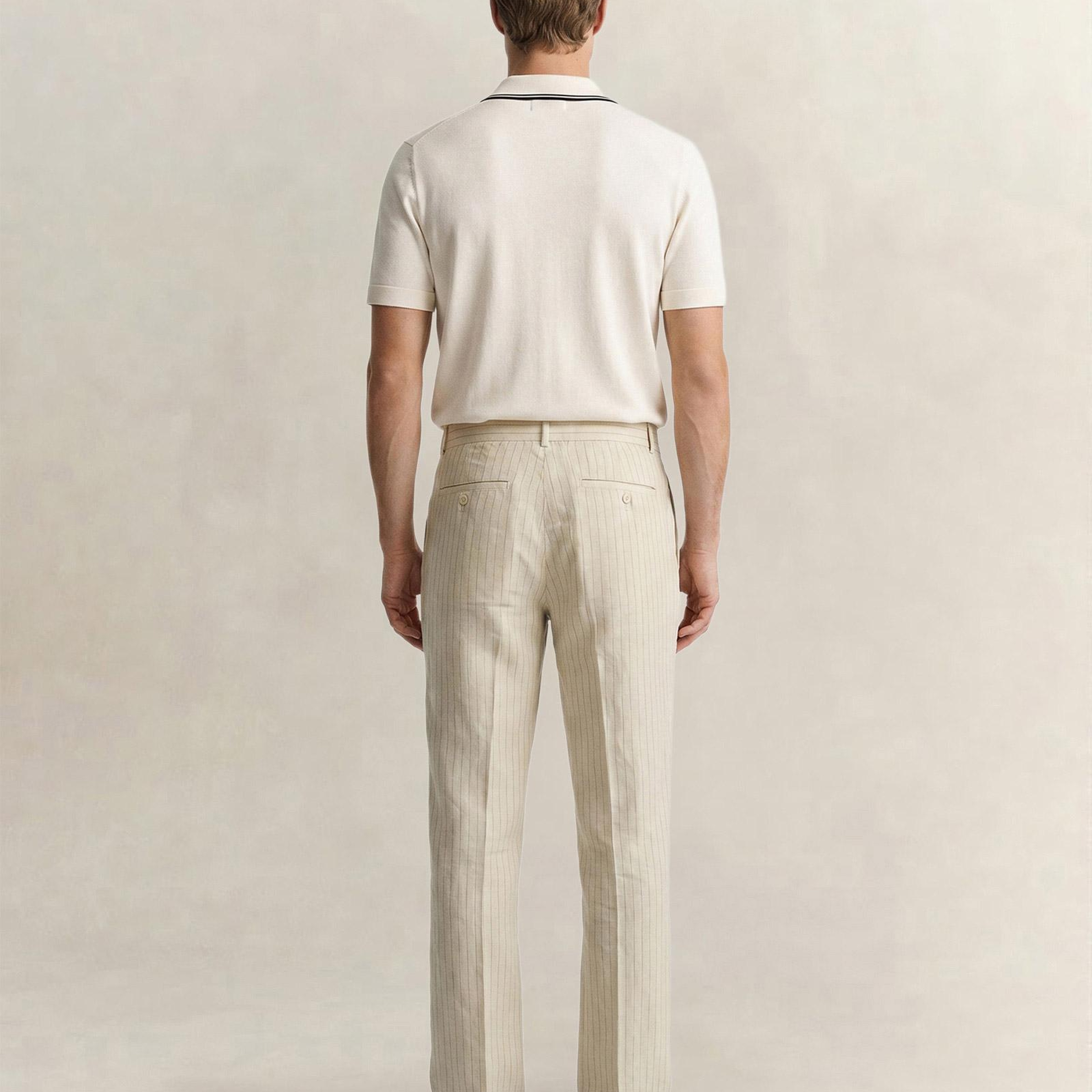 GANT Erkek Krem Regular Fit Çizgili Pantolon