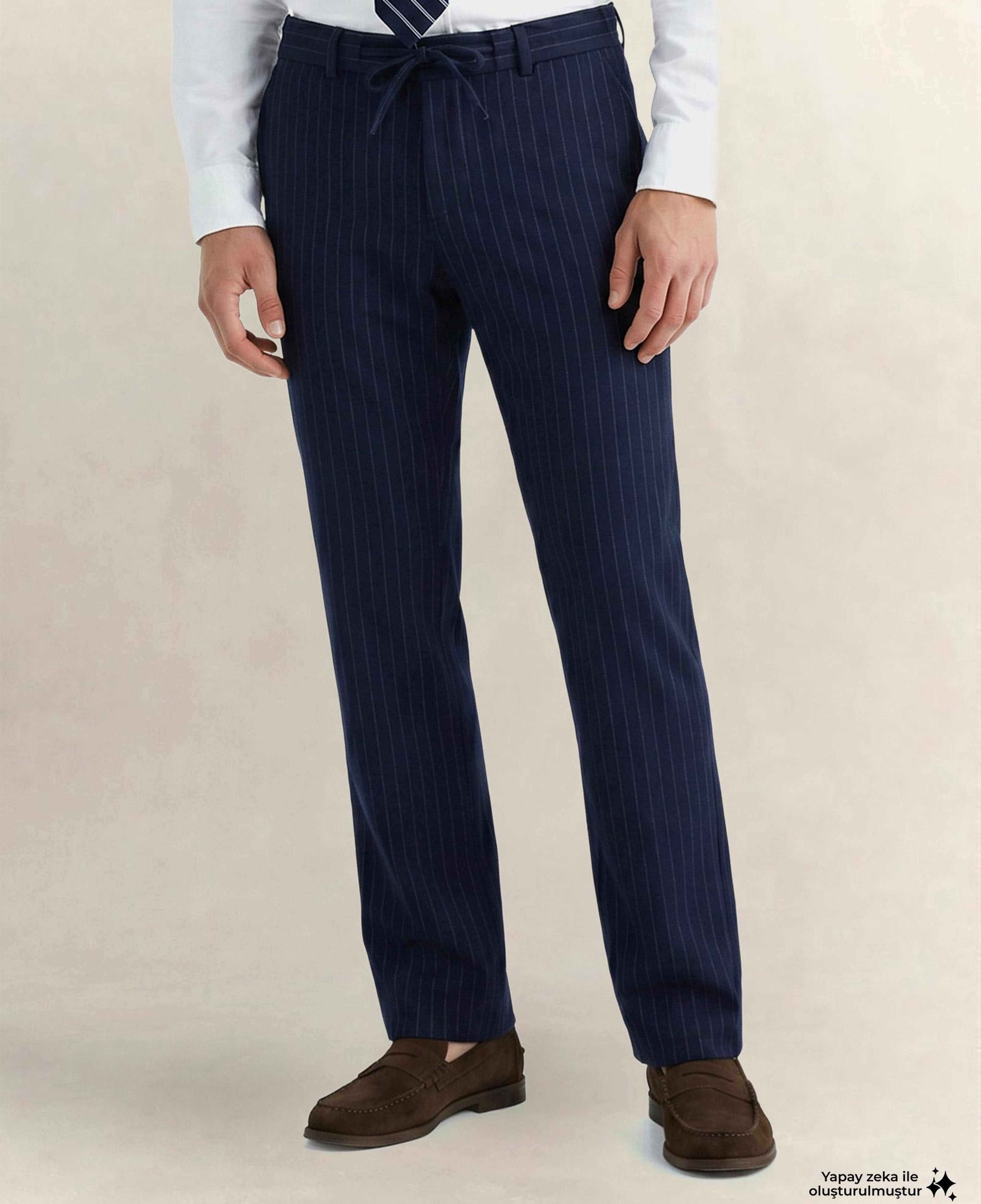 GANT Erkek Lacivert Regular Fit Çizgili Pantolon