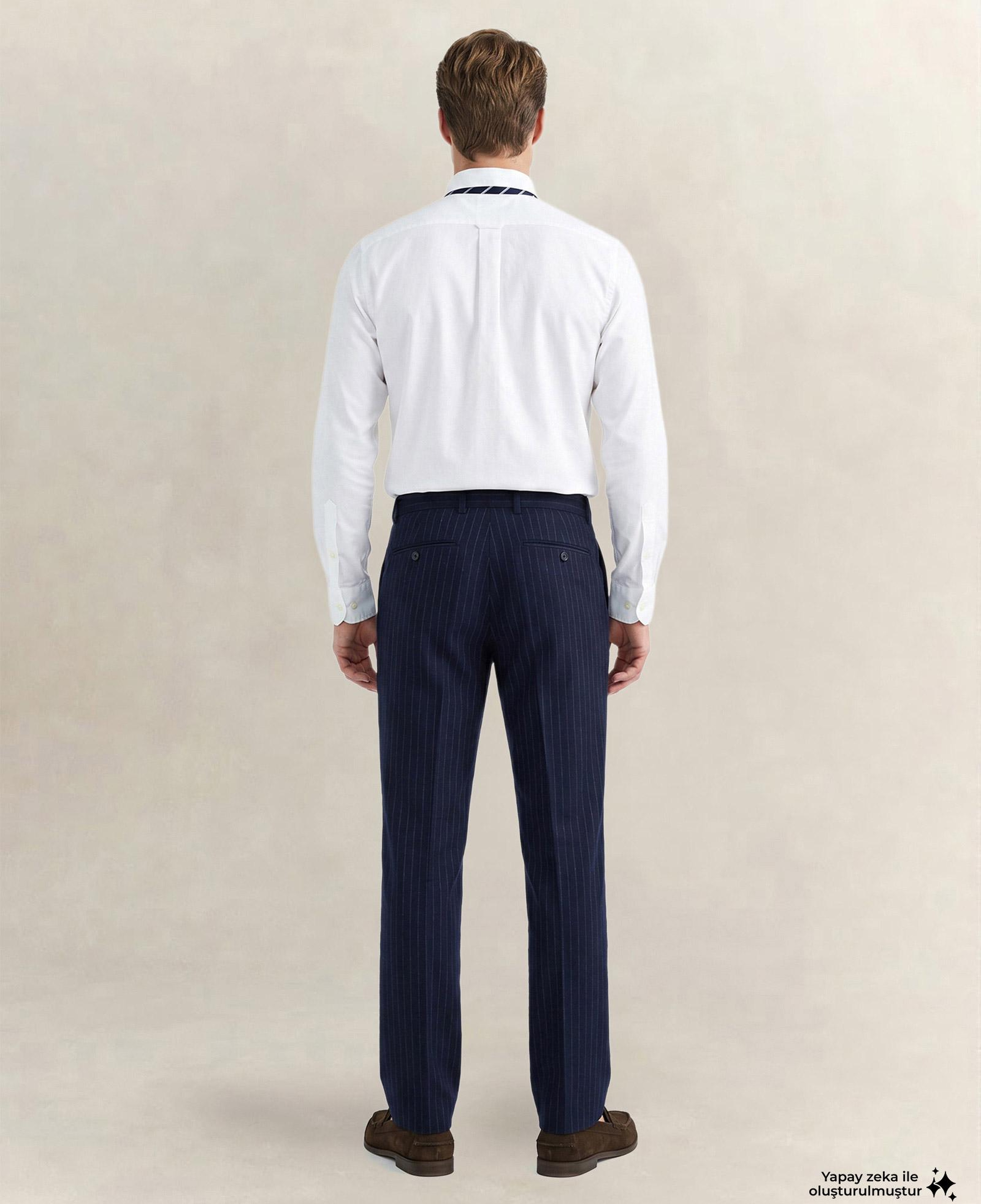 GANT Erkek Lacivert Regular Fit Çizgili Pantolon