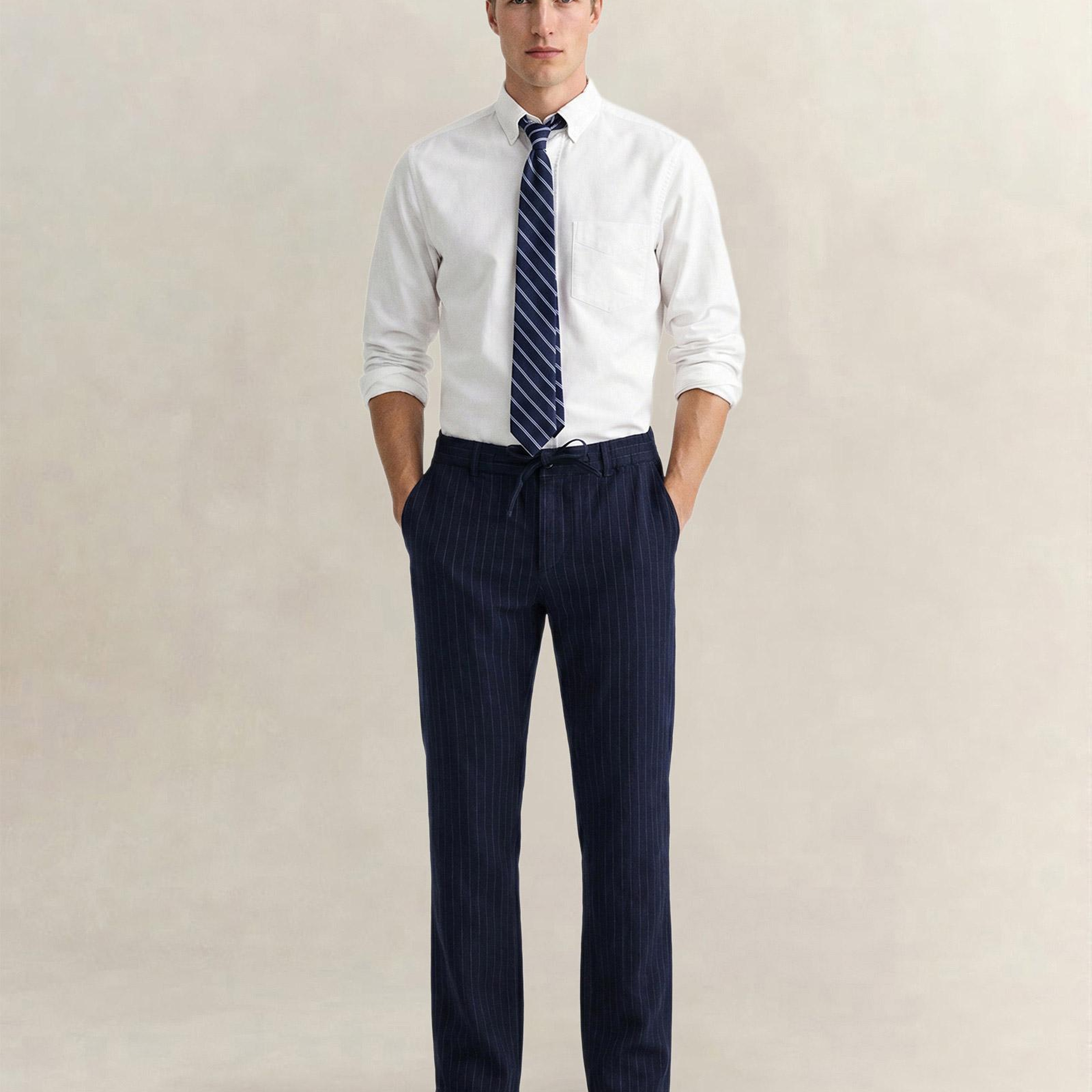 GANT Erkek Lacivert Regular Fit Çizgili Pantolon
