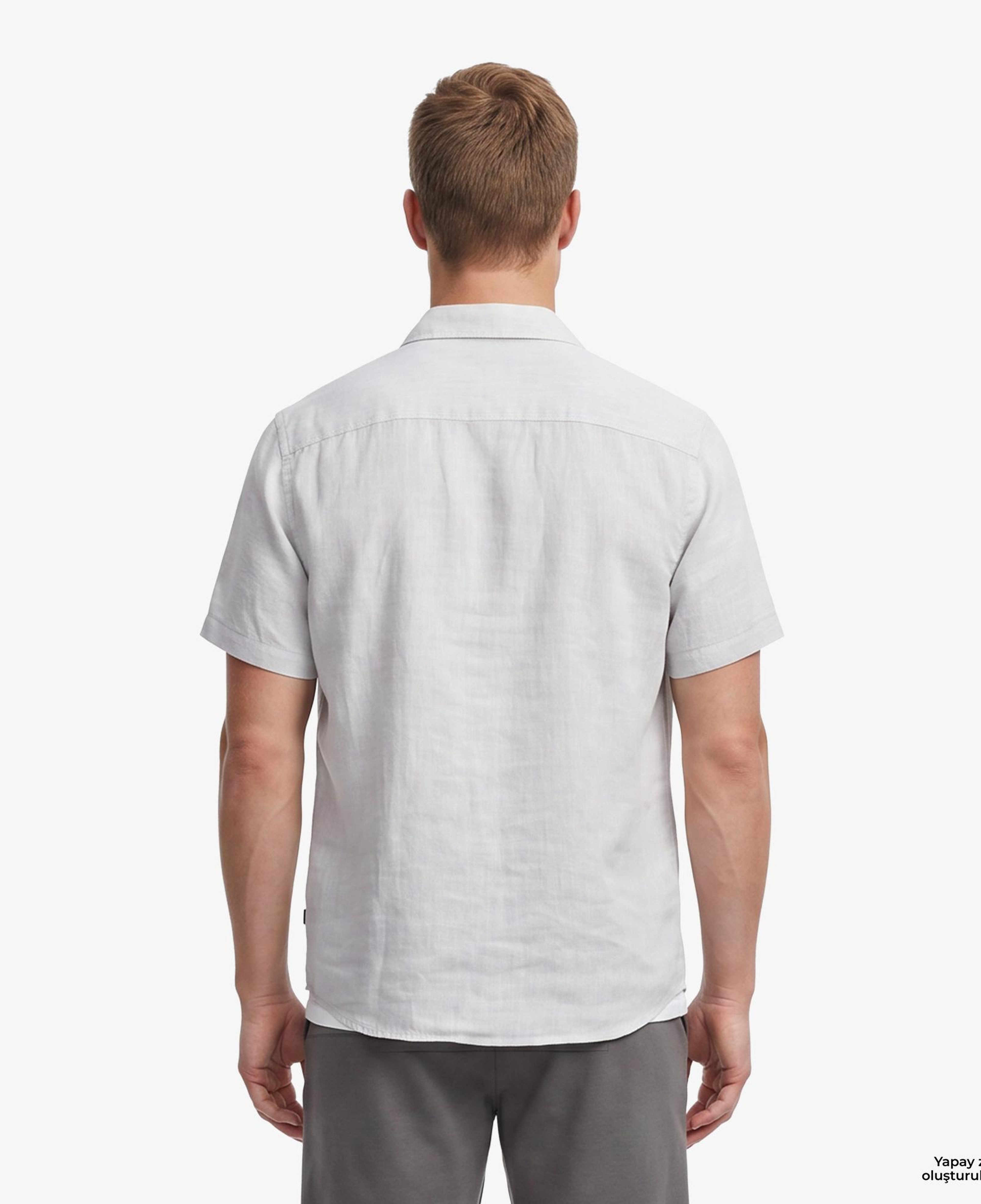 Nautica Erkek Açık Gri Regular Fit Kısa Kollu Keten Gömlek