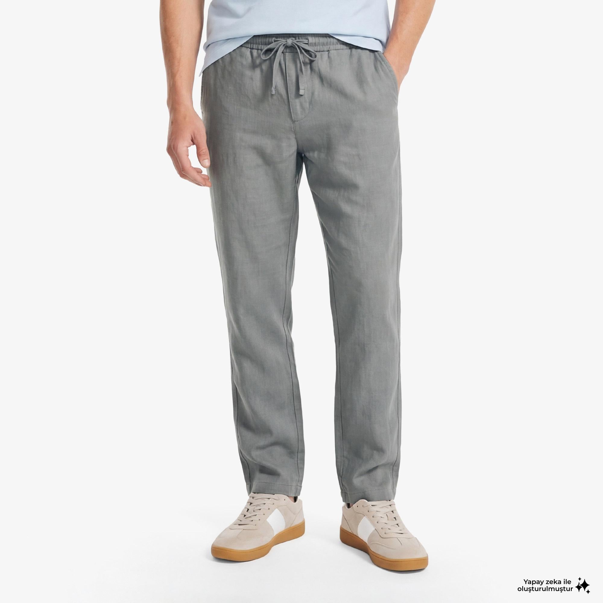 Nautica Erkek Yeşil Regular Fit Keten Pantolon