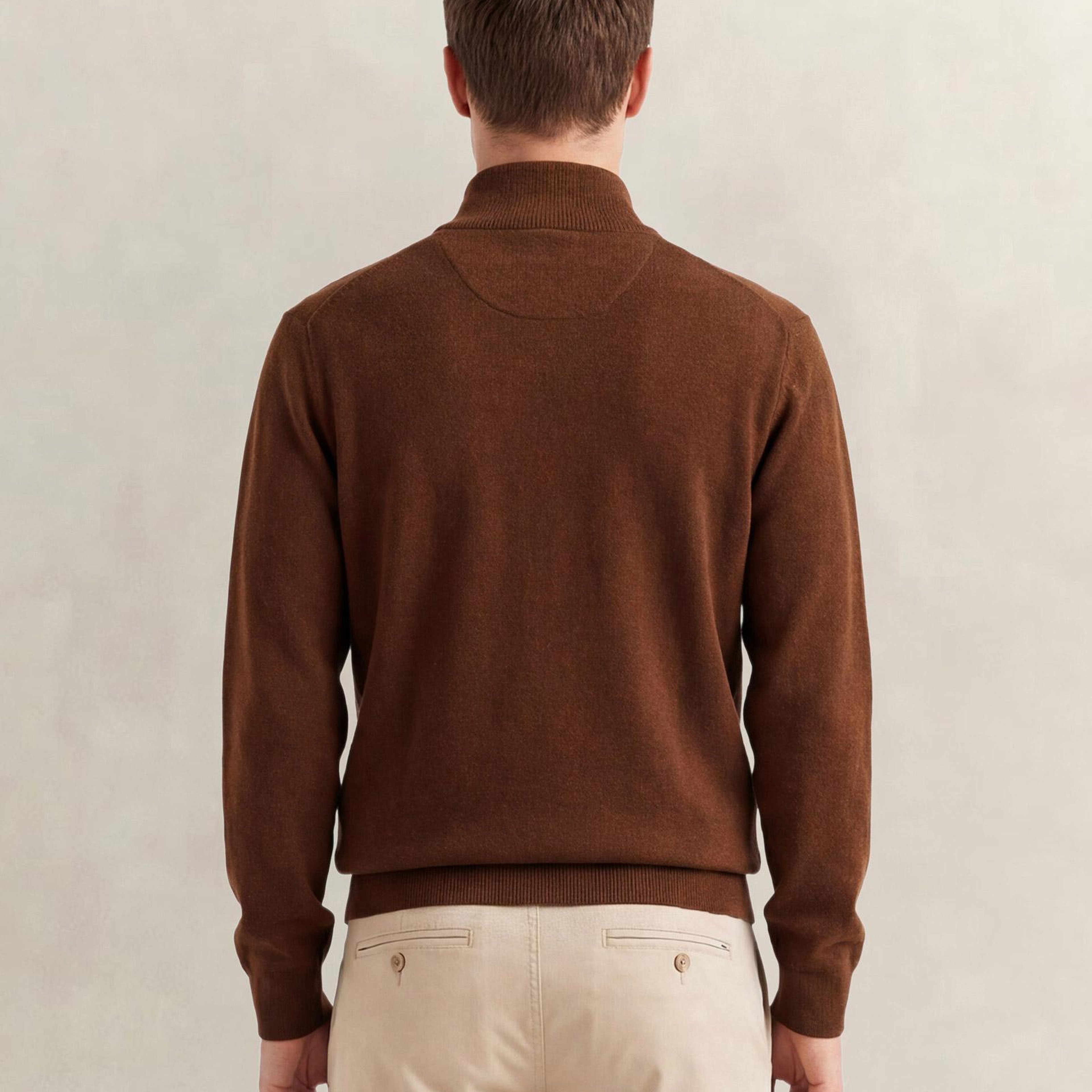 GANT Erkek Kahverengi Regular Fit Yarım Fermuarlı Yün Kazak