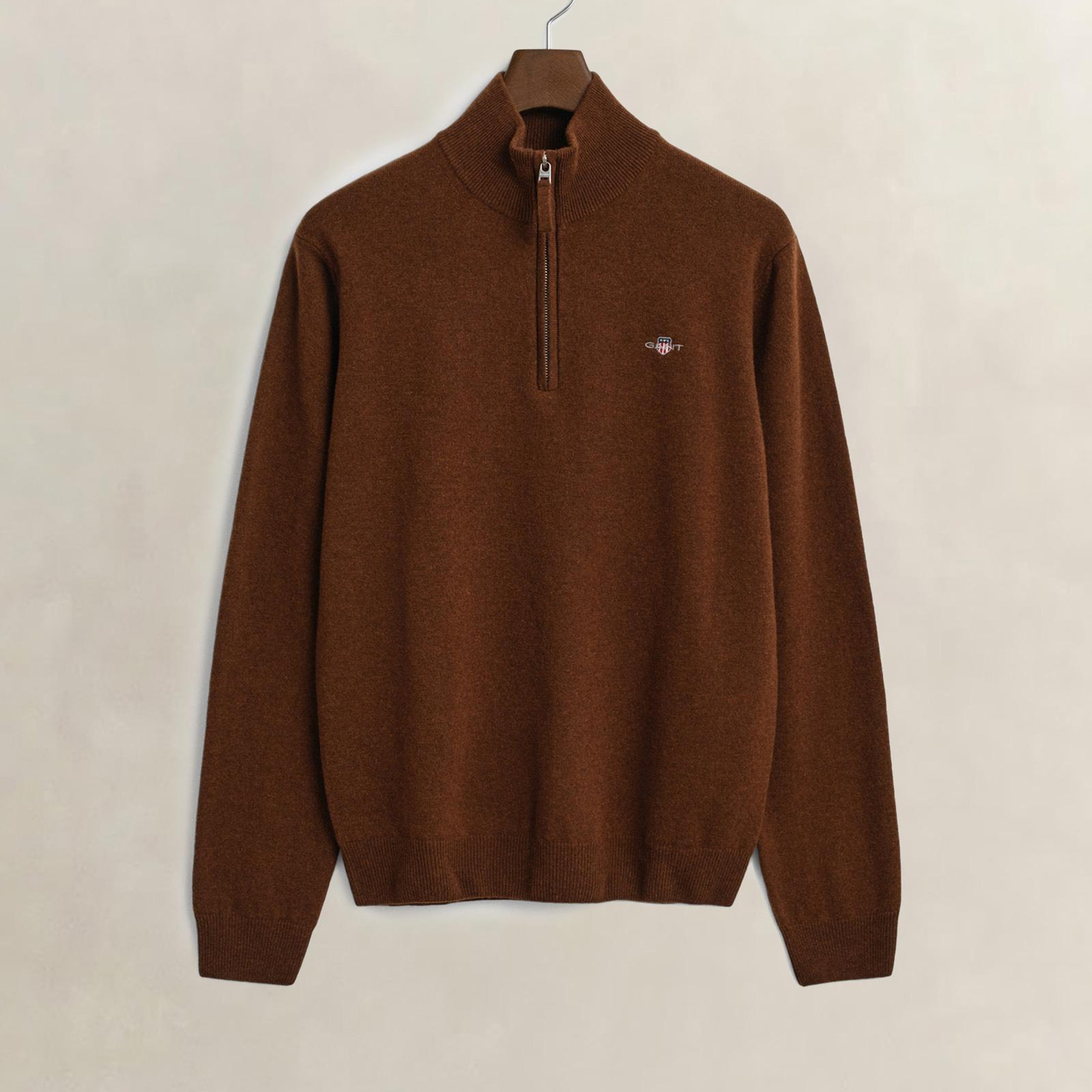 GANT Erkek Kahverengi Regular Fit Yarım Fermuarlı Yün Kazak