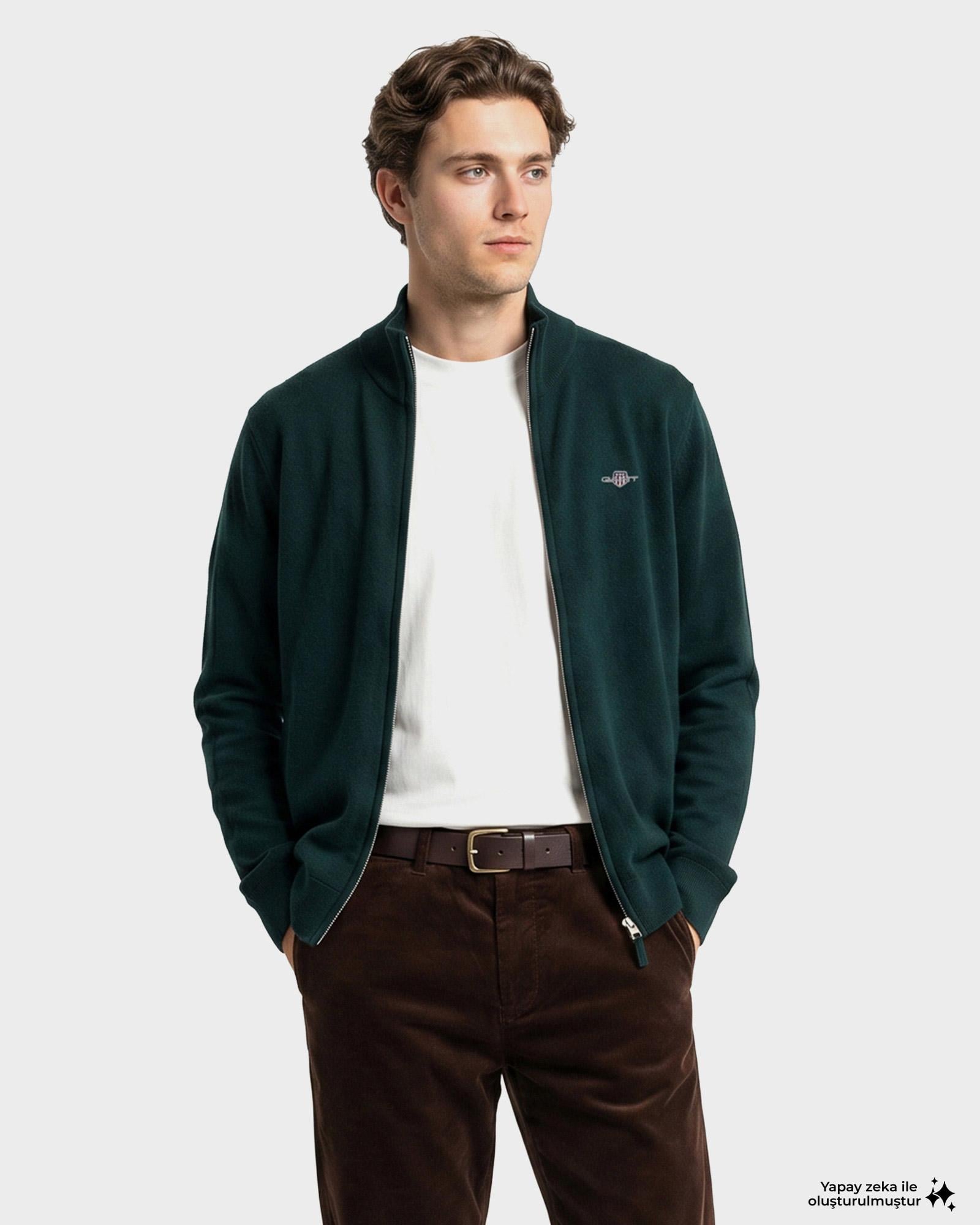 GANT Erkek Yeşil Regular Fit Yün Hırka