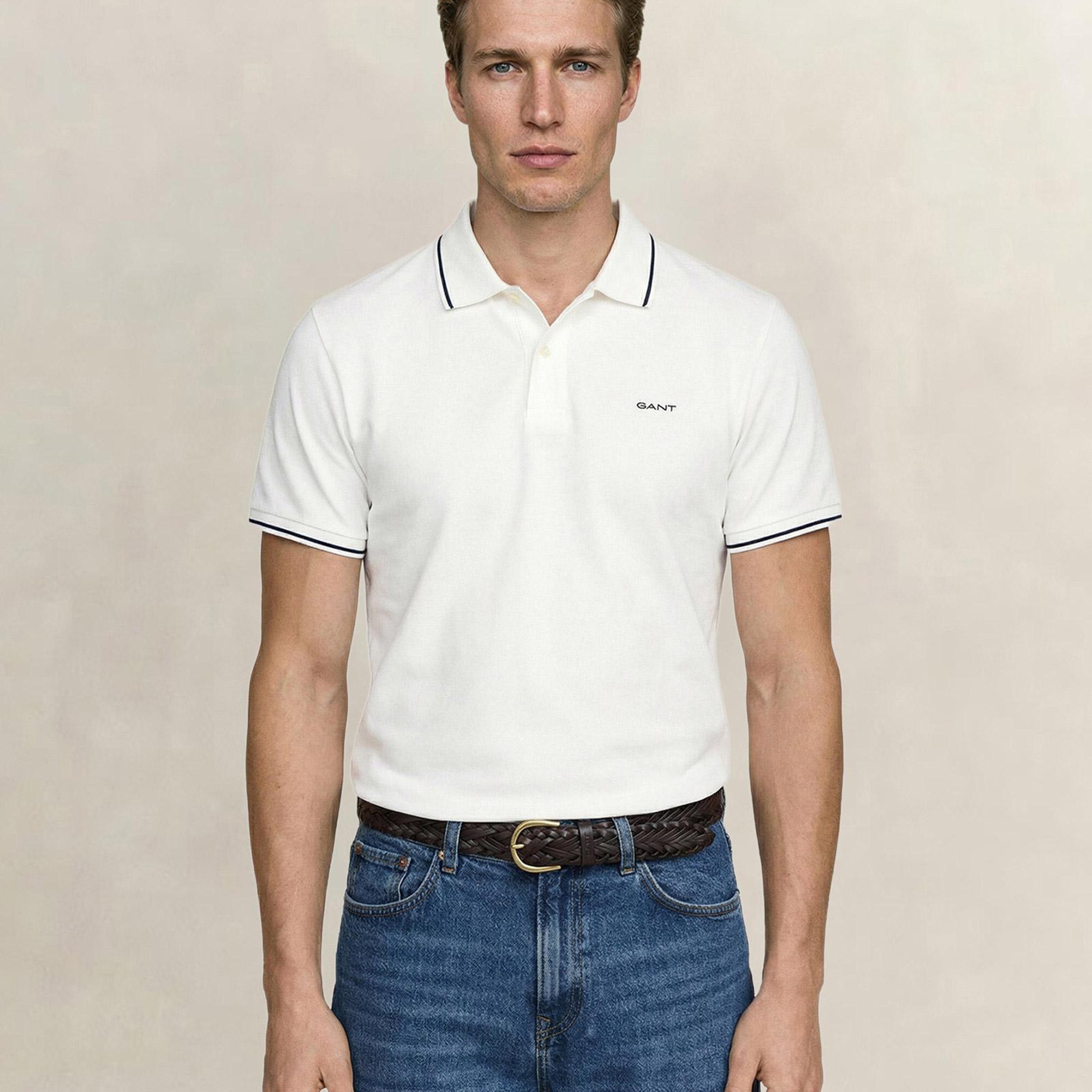 GANT Erkek Beyaz Regular Fit Polo Yaka T-Shirt