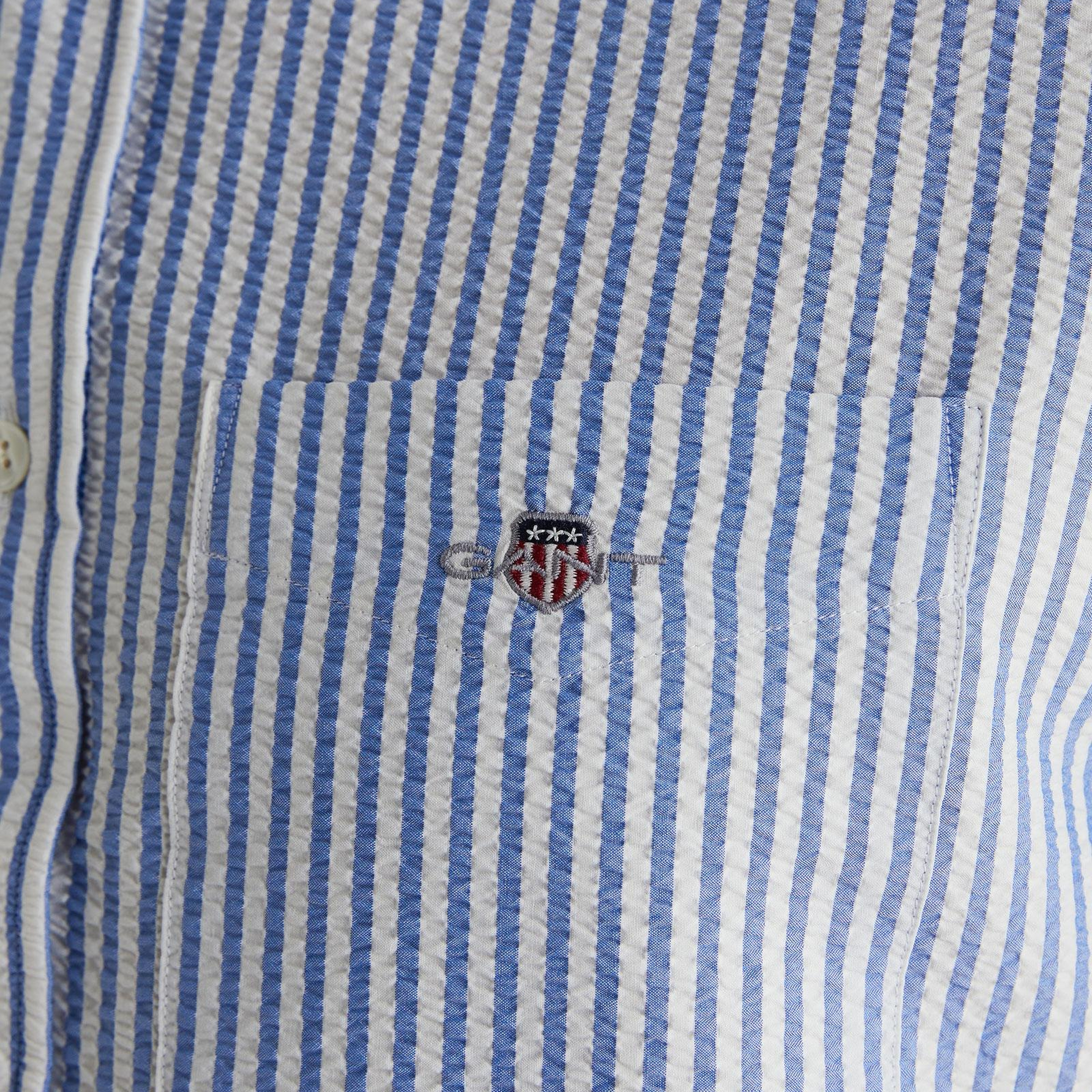 GANT Erkek Mavi Regular Fit Çizgili Logolu Gömlek