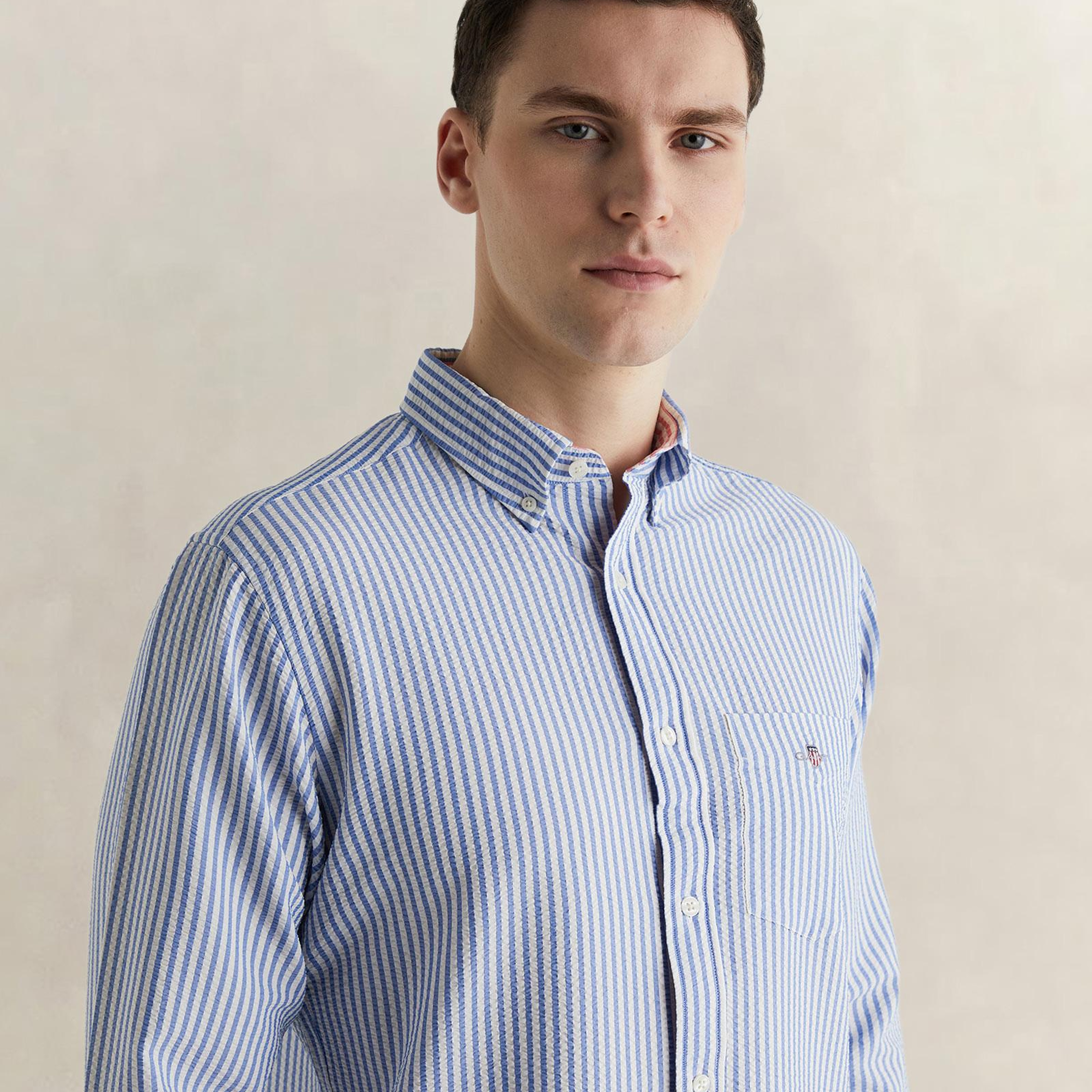 GANT Erkek Mavi Regular Fit Çizgili Logolu Gömlek