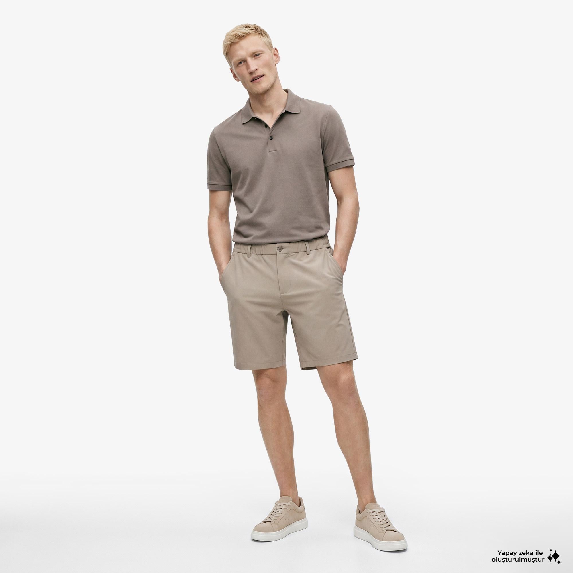 Nautica Erkek Bej Regular Fit Su İtici Şort