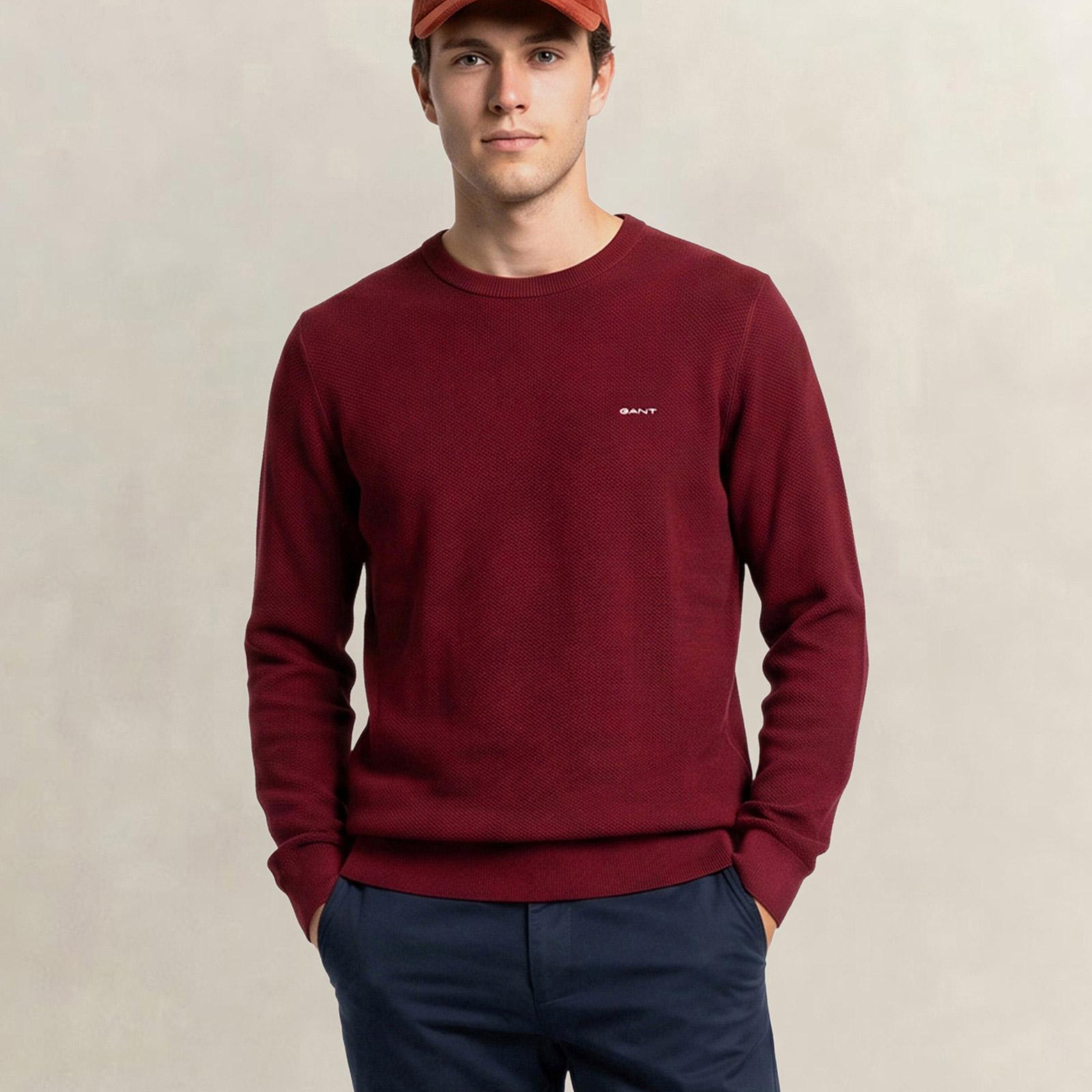 GANT Erkek Bordo Regular Fit Bisiklet Yaka Kazak