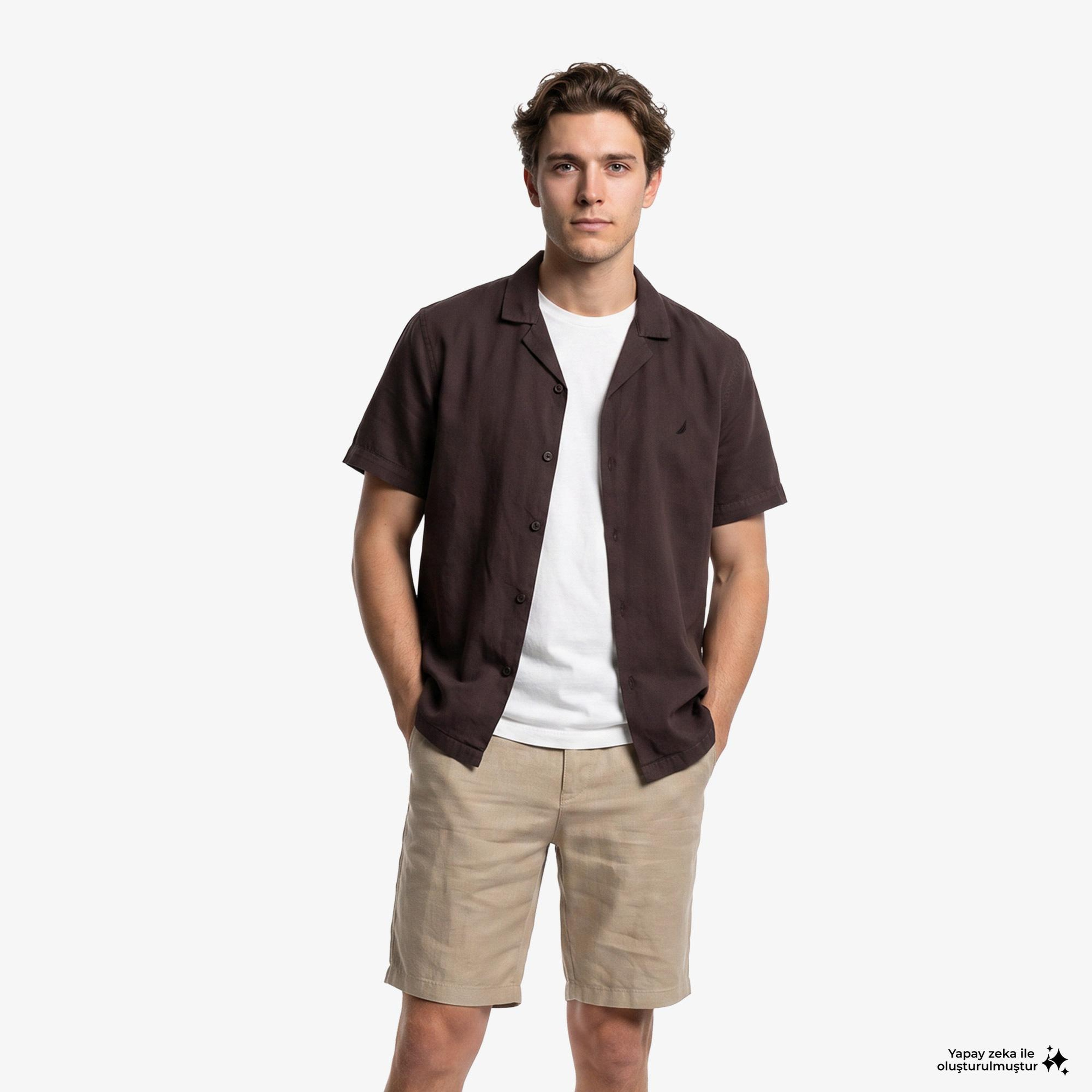 Nautica Erkek Kahverengi Regular Fit Kısa Kollu Gömlek