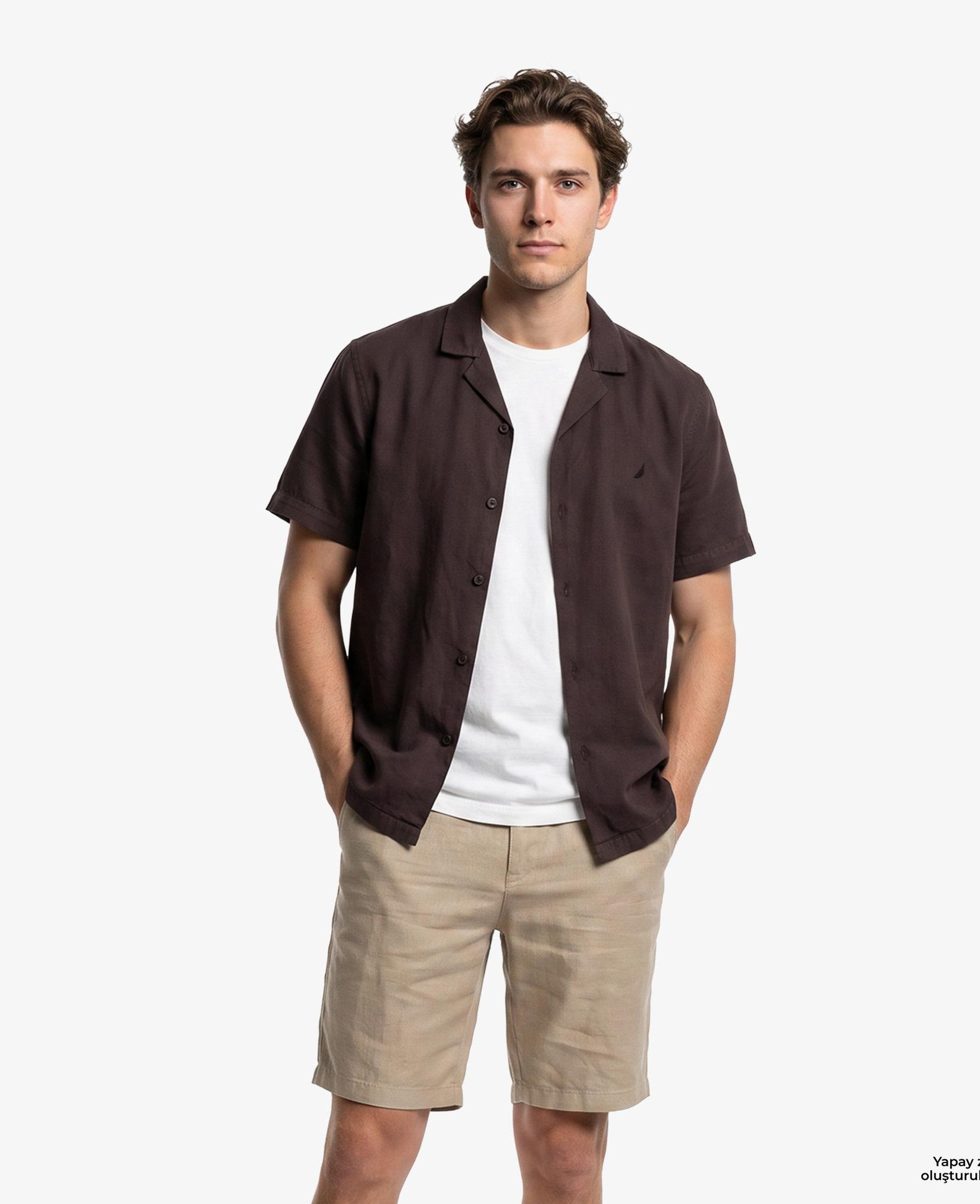 Nautica Erkek Kahverengi Regular Fit Kısa Kollu Gömlek
