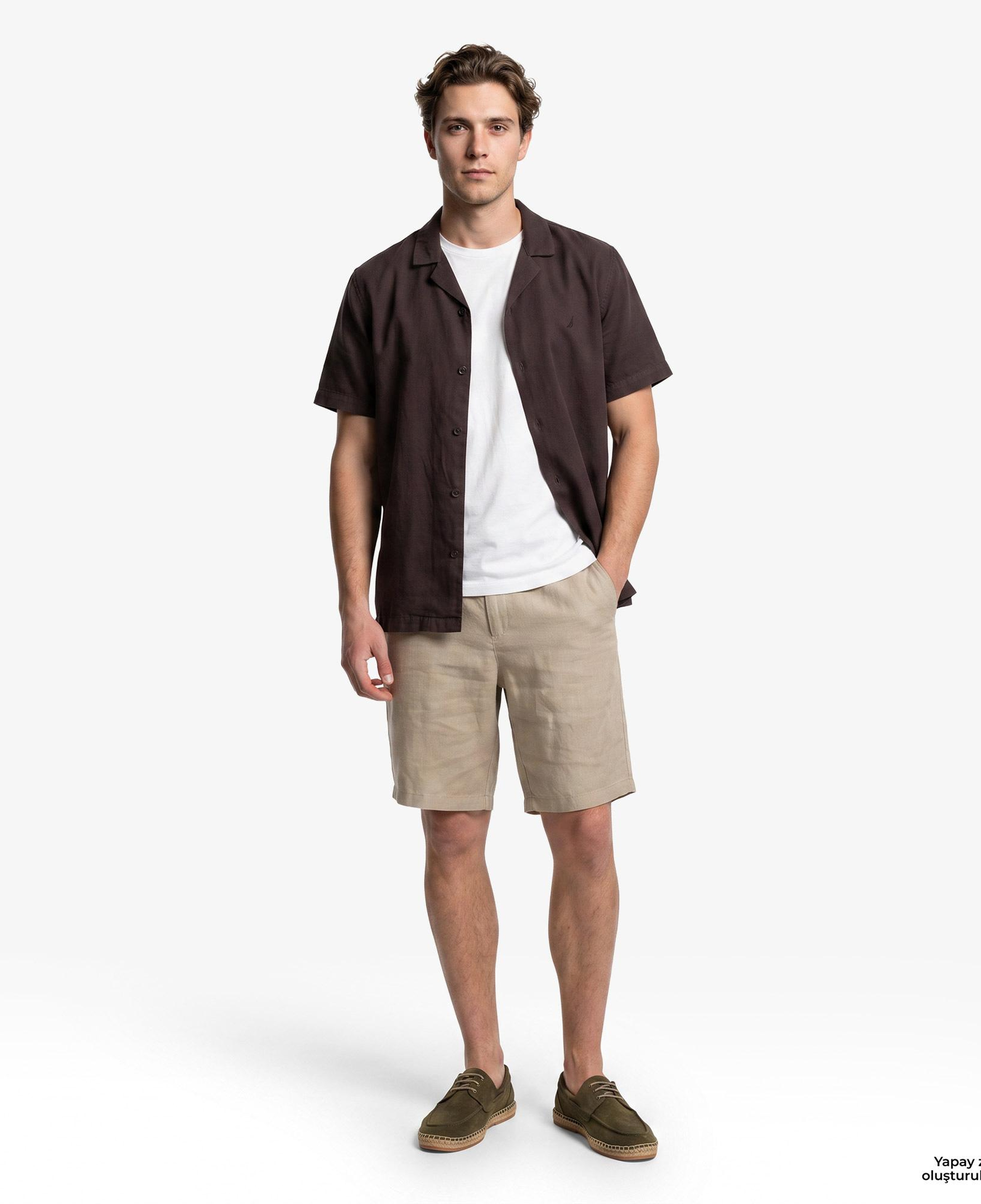 Nautica Erkek Kahverengi Regular Fit Kısa Kollu Gömlek