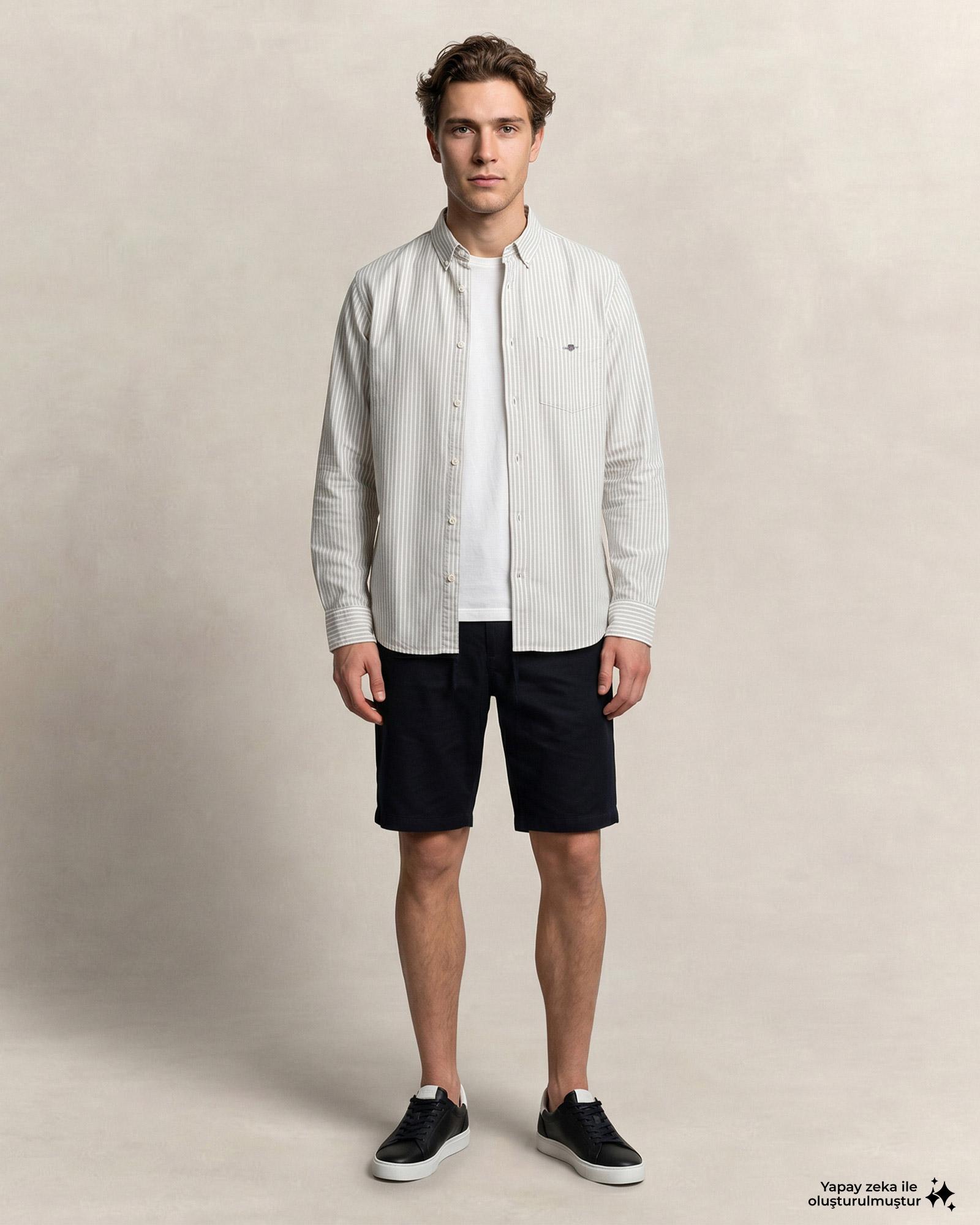 GANT Erkek Yeşil Regular Fit Çizgili Logolu Gömlek