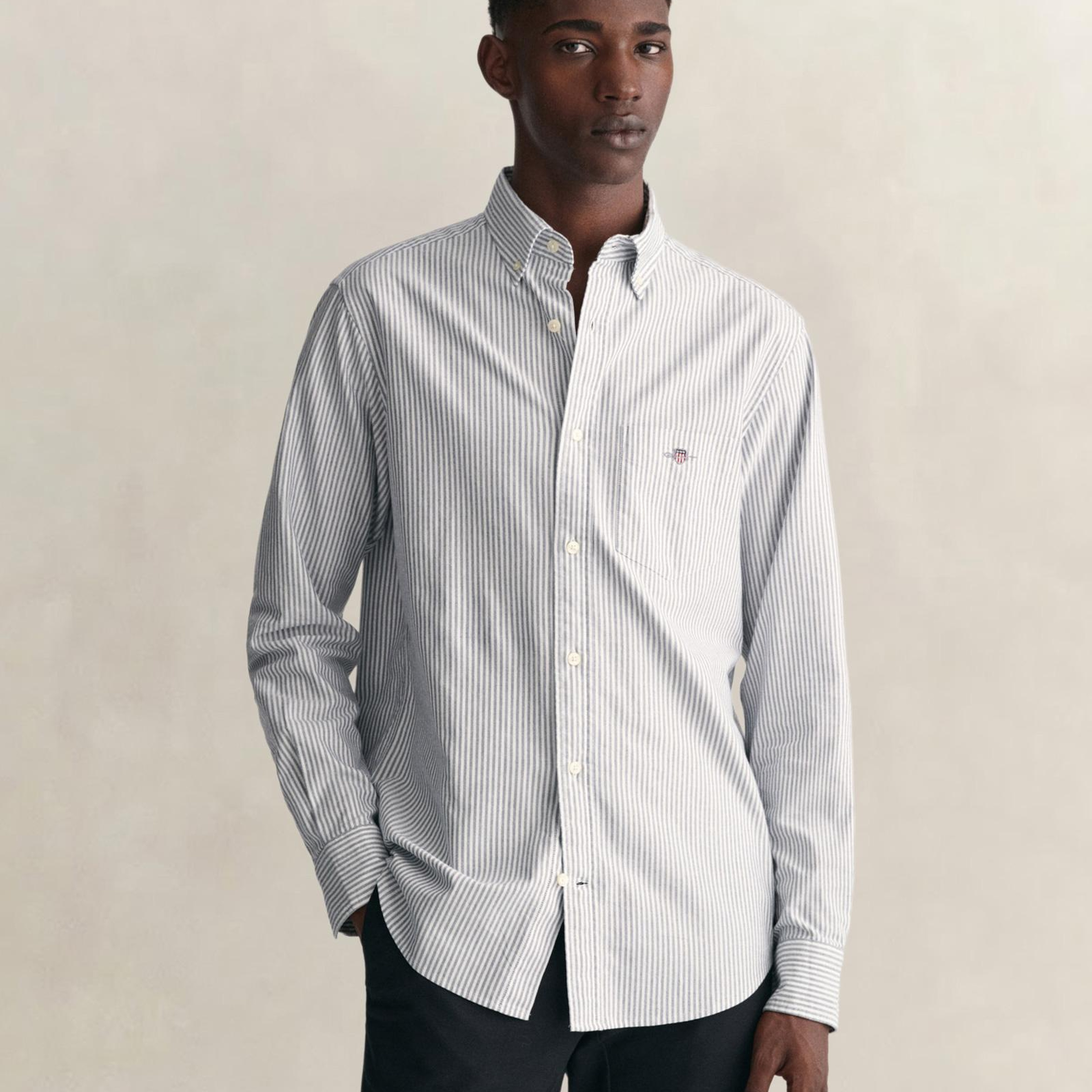 GANT Erkek Mavi Regular Fit Düğmeli Yaka Çizgili Oxford Gömlek