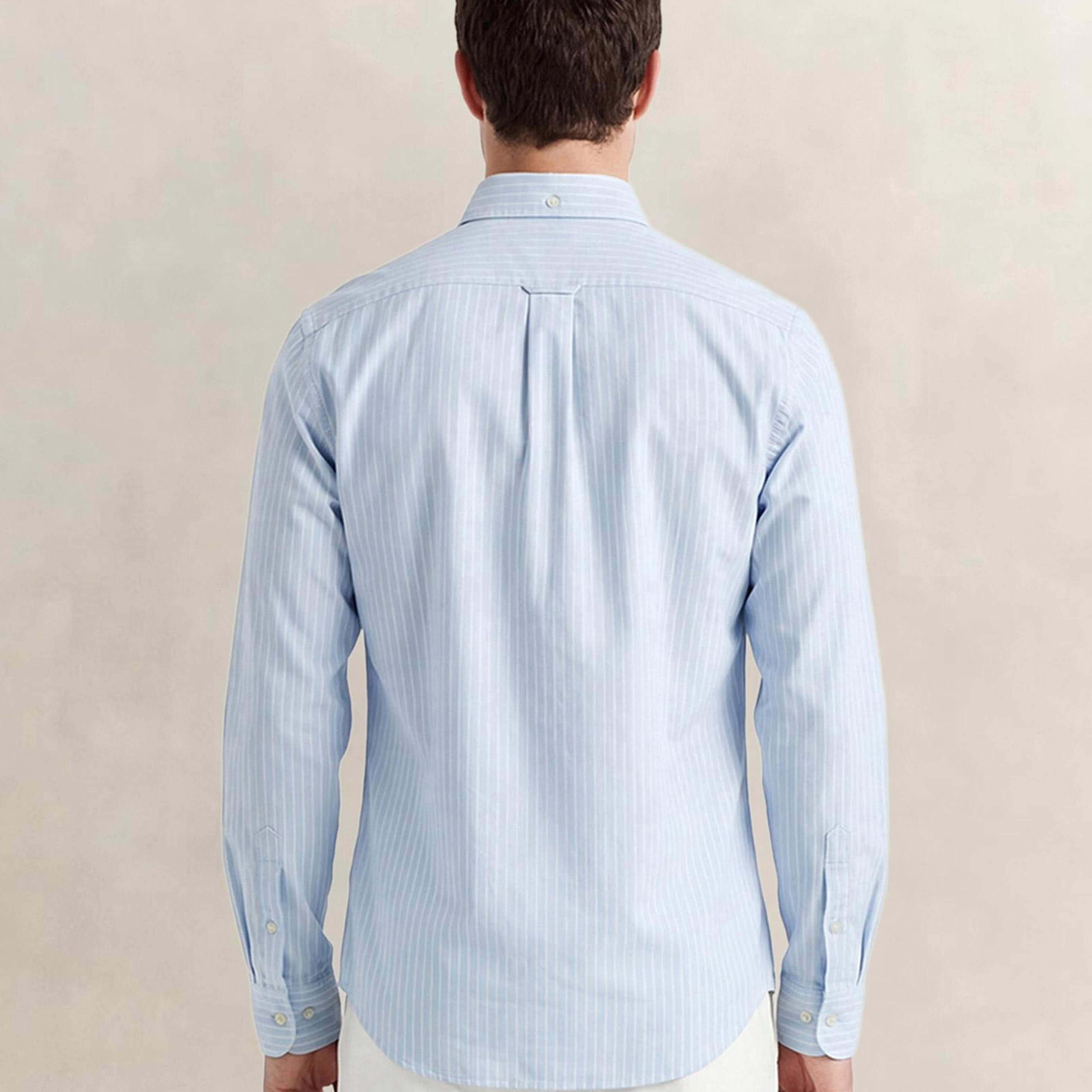 GANT Erkek Mavi Slim Fit Çizgili Logolu Gömlek