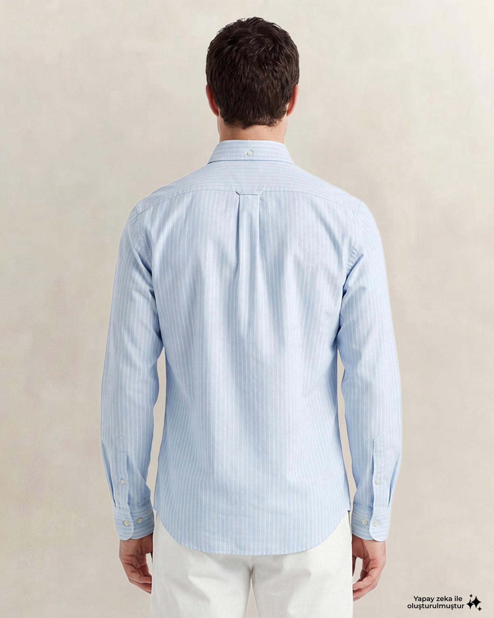 GANT Erkek Mavi Slim Fit Çizgili Logolu Gömlek