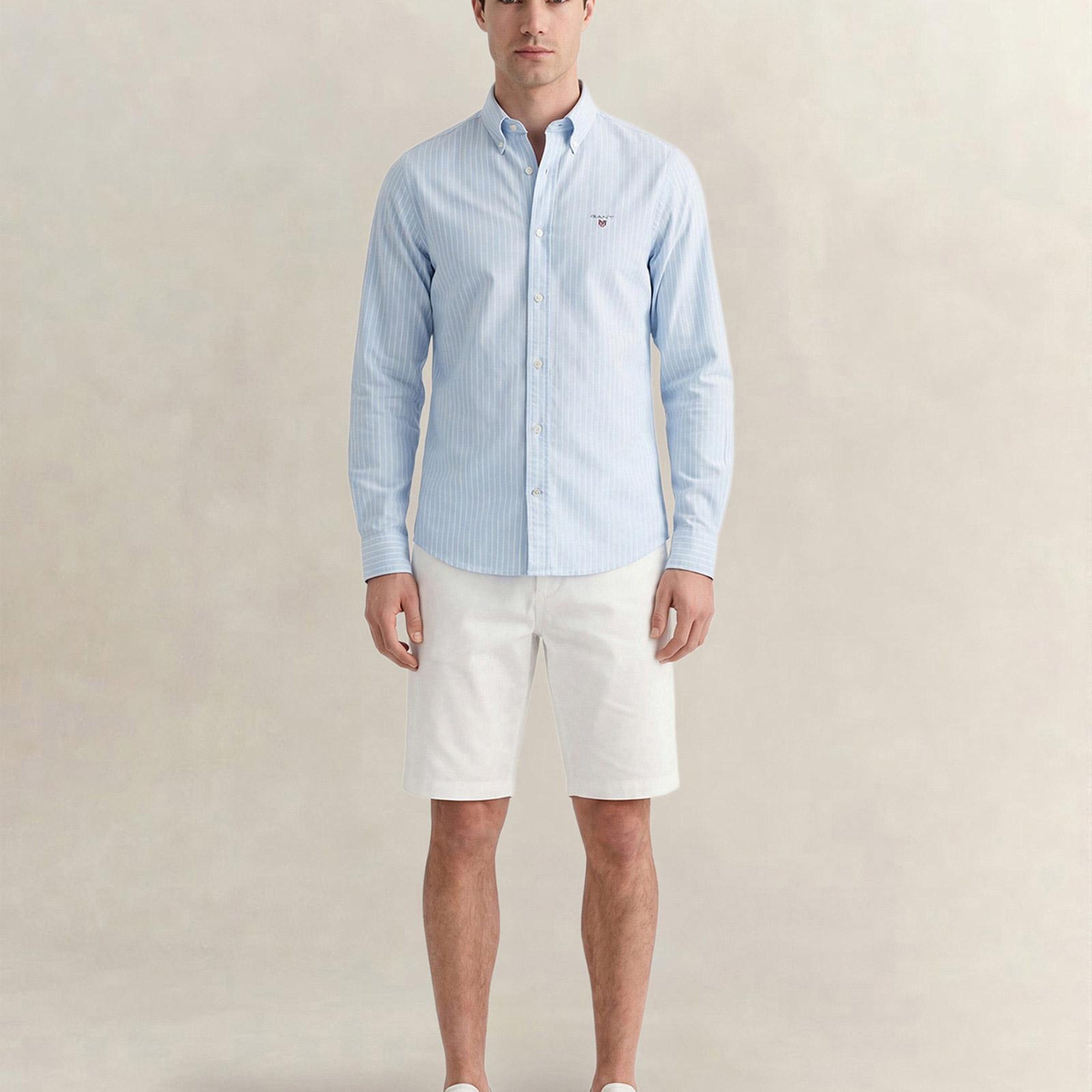 GANT Erkek Mavi Slim Fit Çizgili Logolu Gömlek