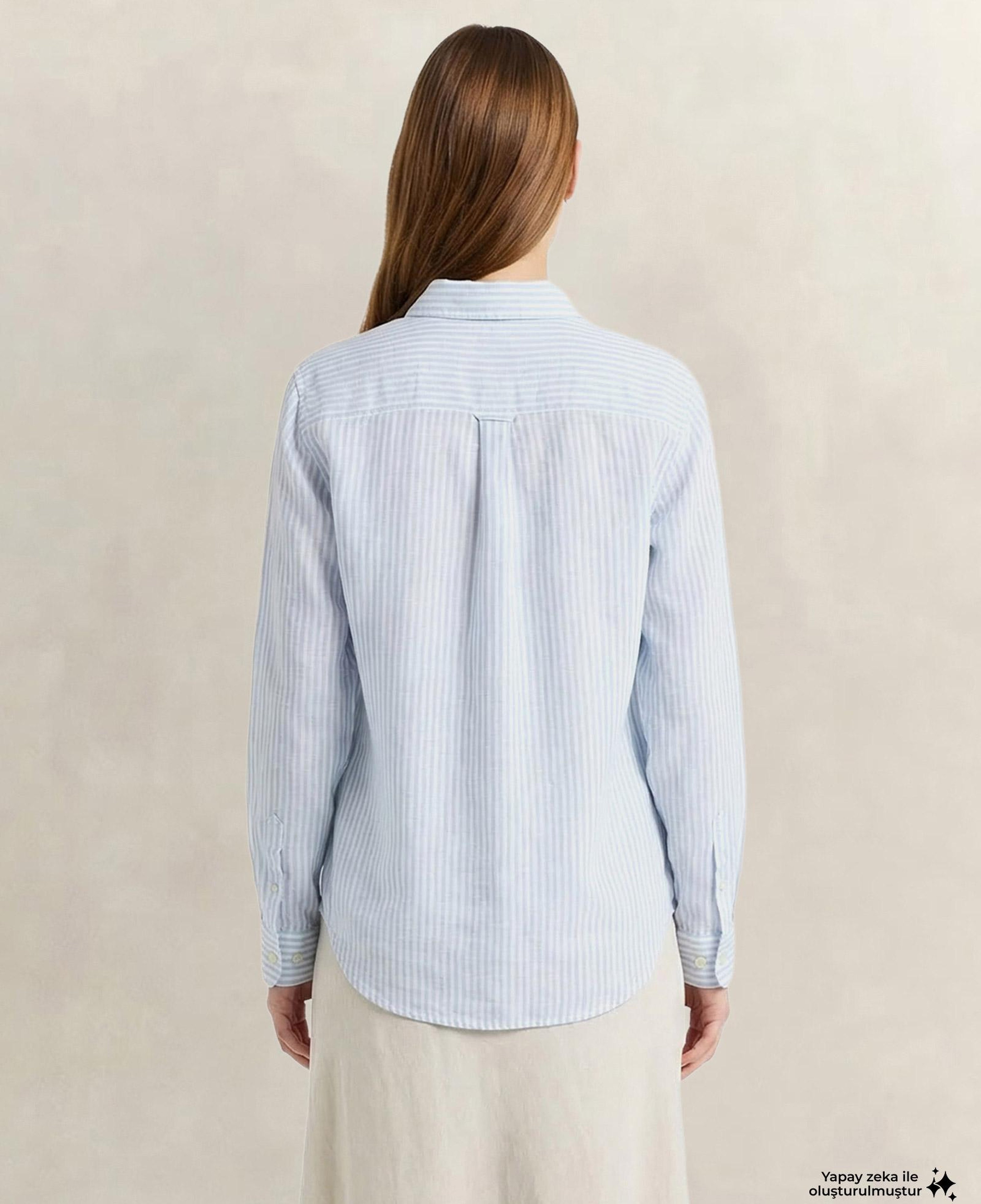 GANT Kadın Mavi Regular Fit Çizgili Gömlek