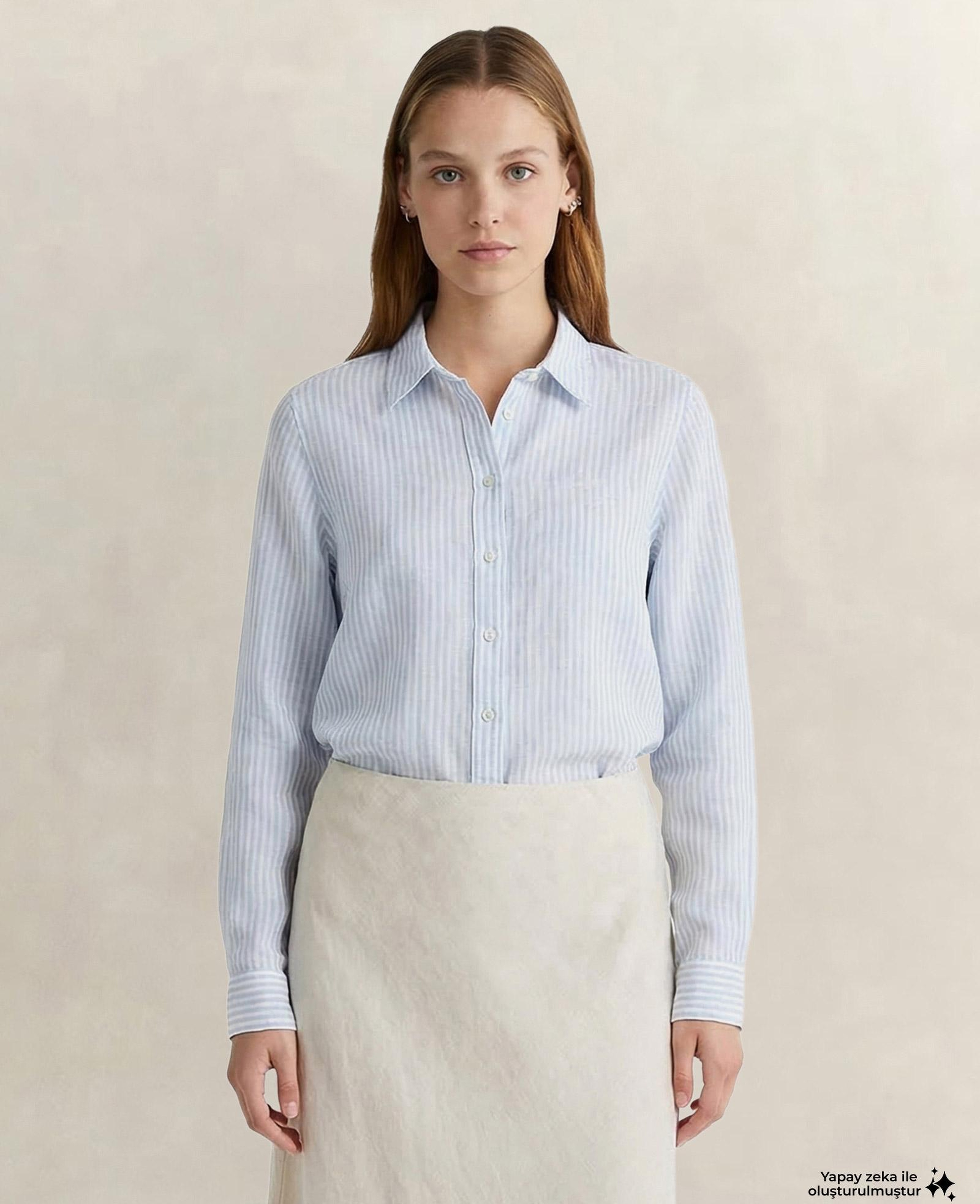 GANT Kadın Mavi Regular Fit Çizgili Gömlek