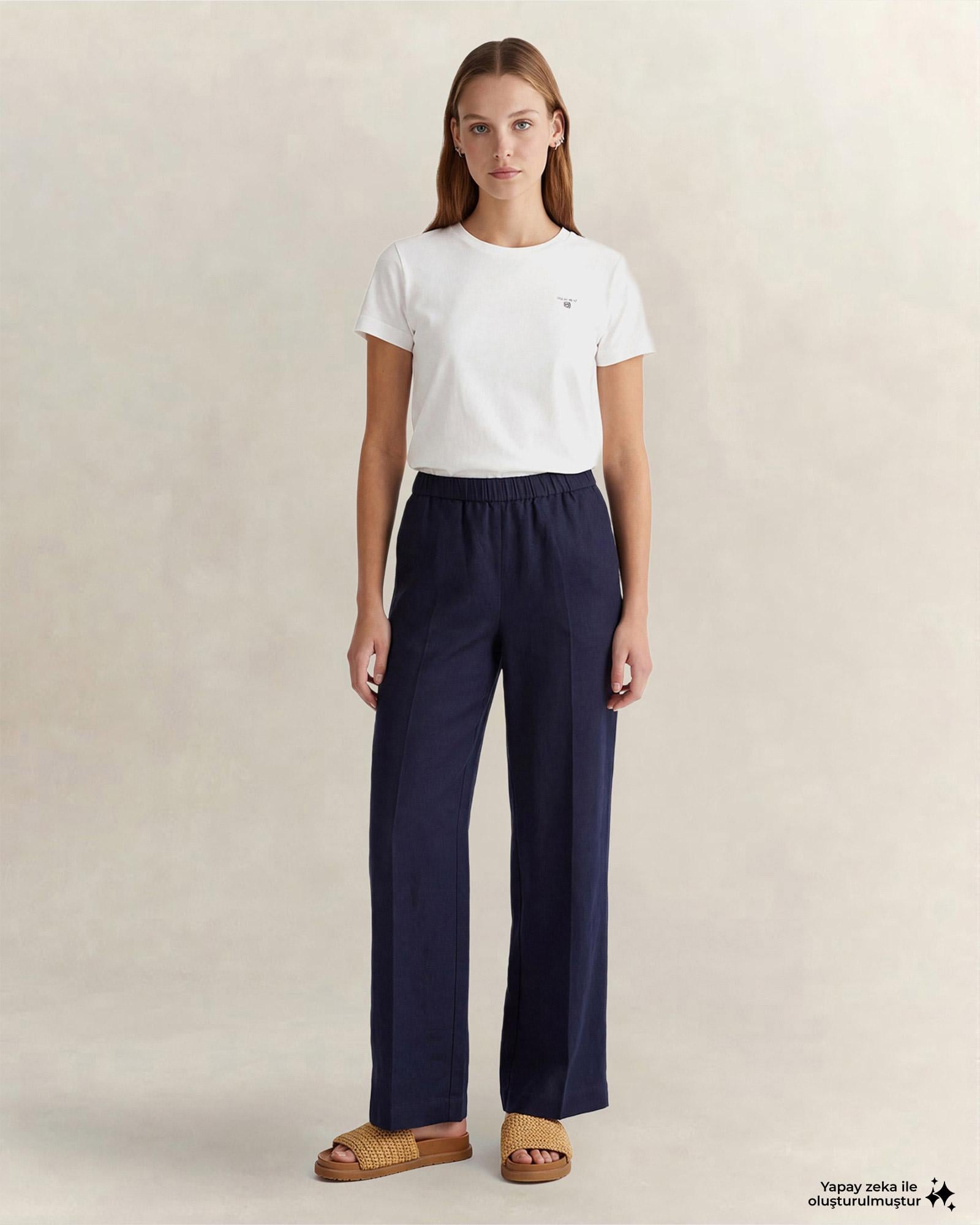 GANT Kadın Lacivert Relaxed Fit Pantolon
