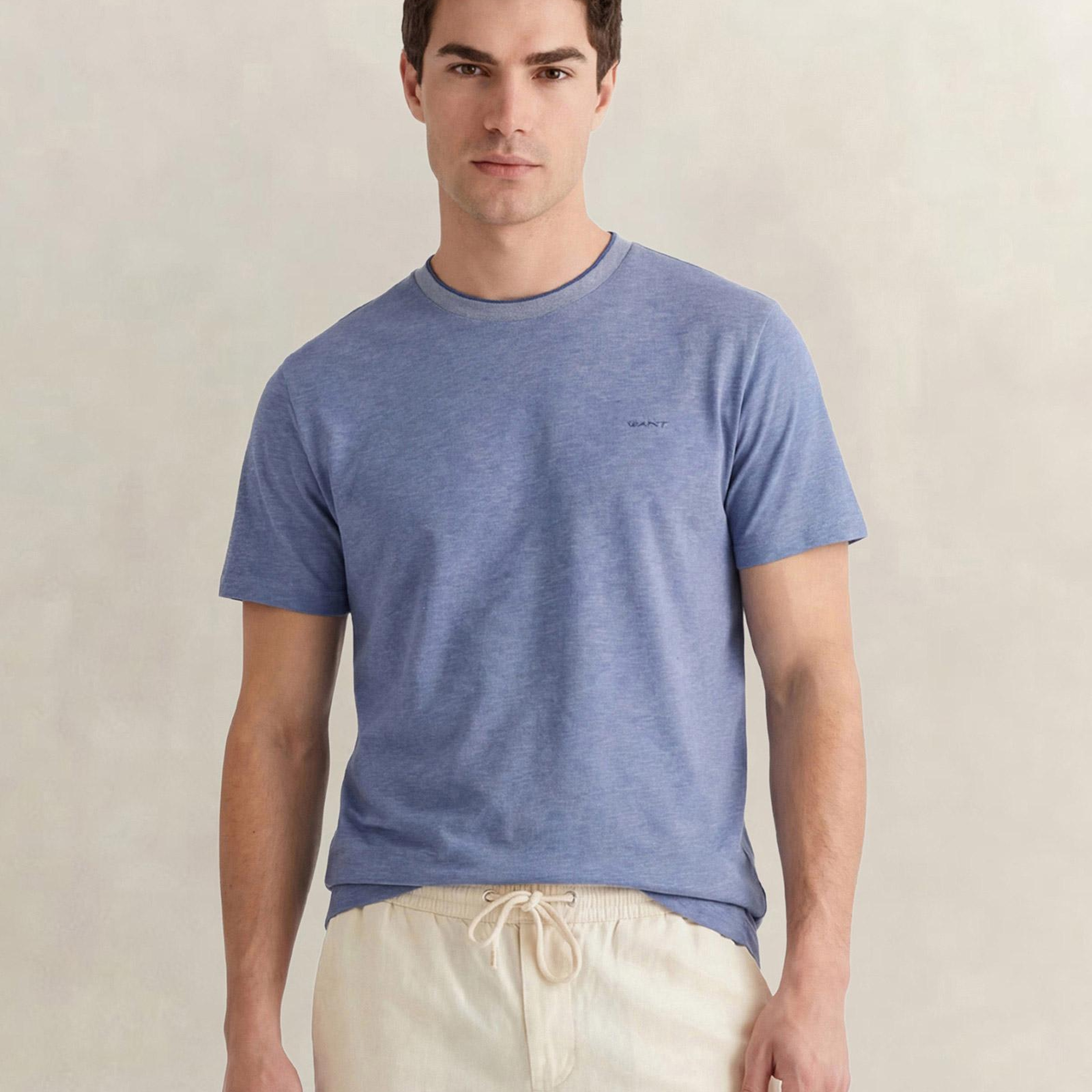 GANT Erkek Mavi Bisiklet Yaka Regular Fit T-Shirt
