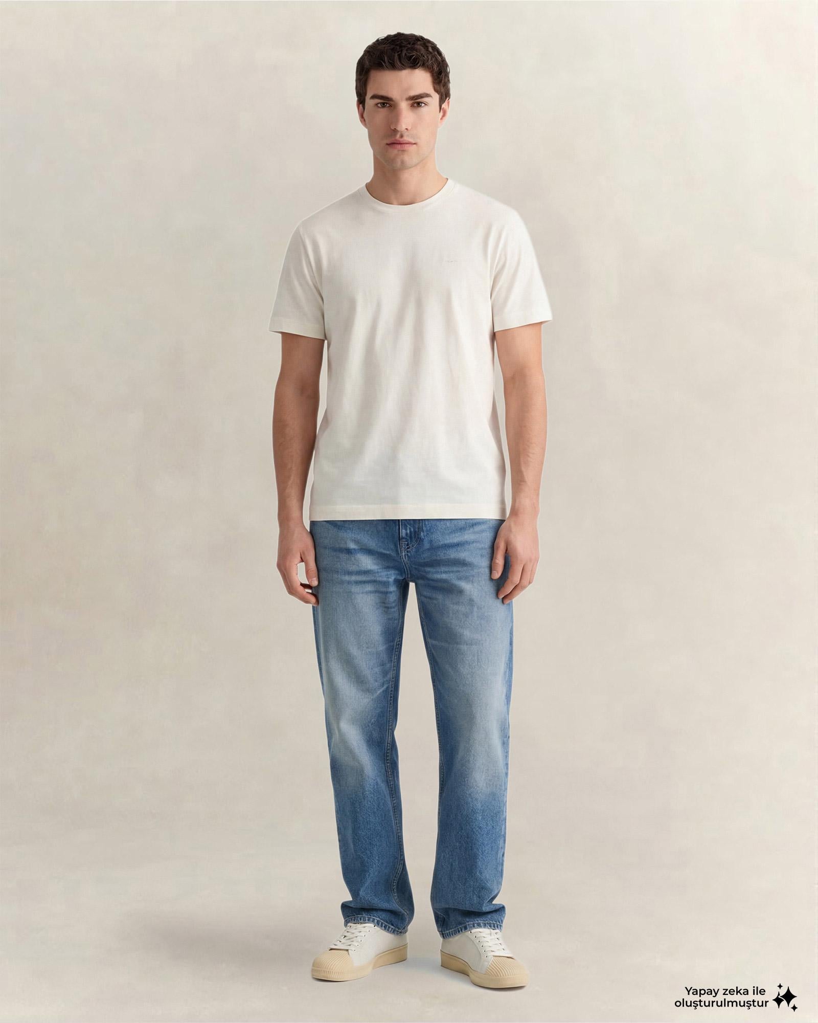 GANT Erkek Krem Bisiklet Yaka Regular Fit T-Shirt