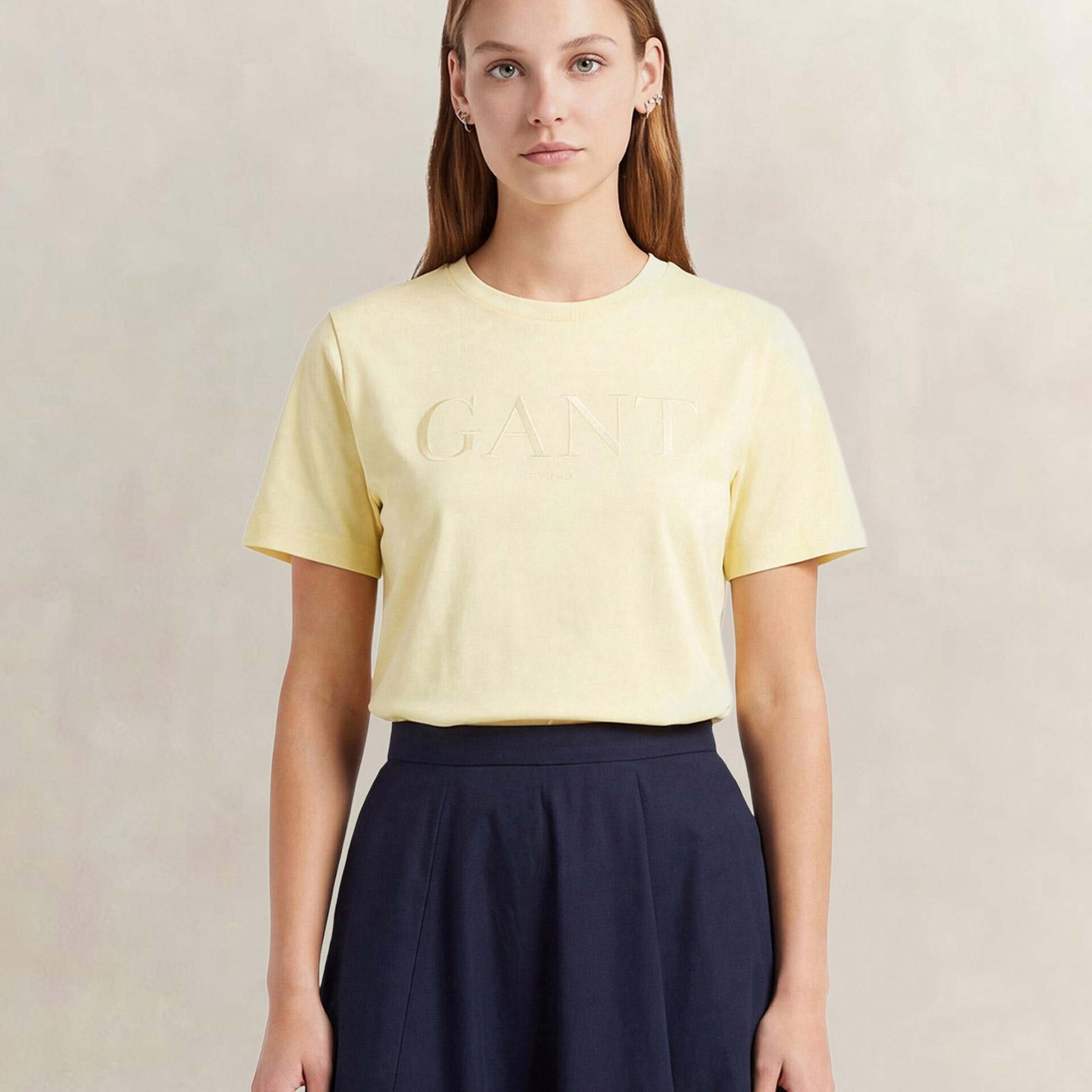 GANT Kadın Sarı Bisiklet Yaka Regular Fit T-Shirt