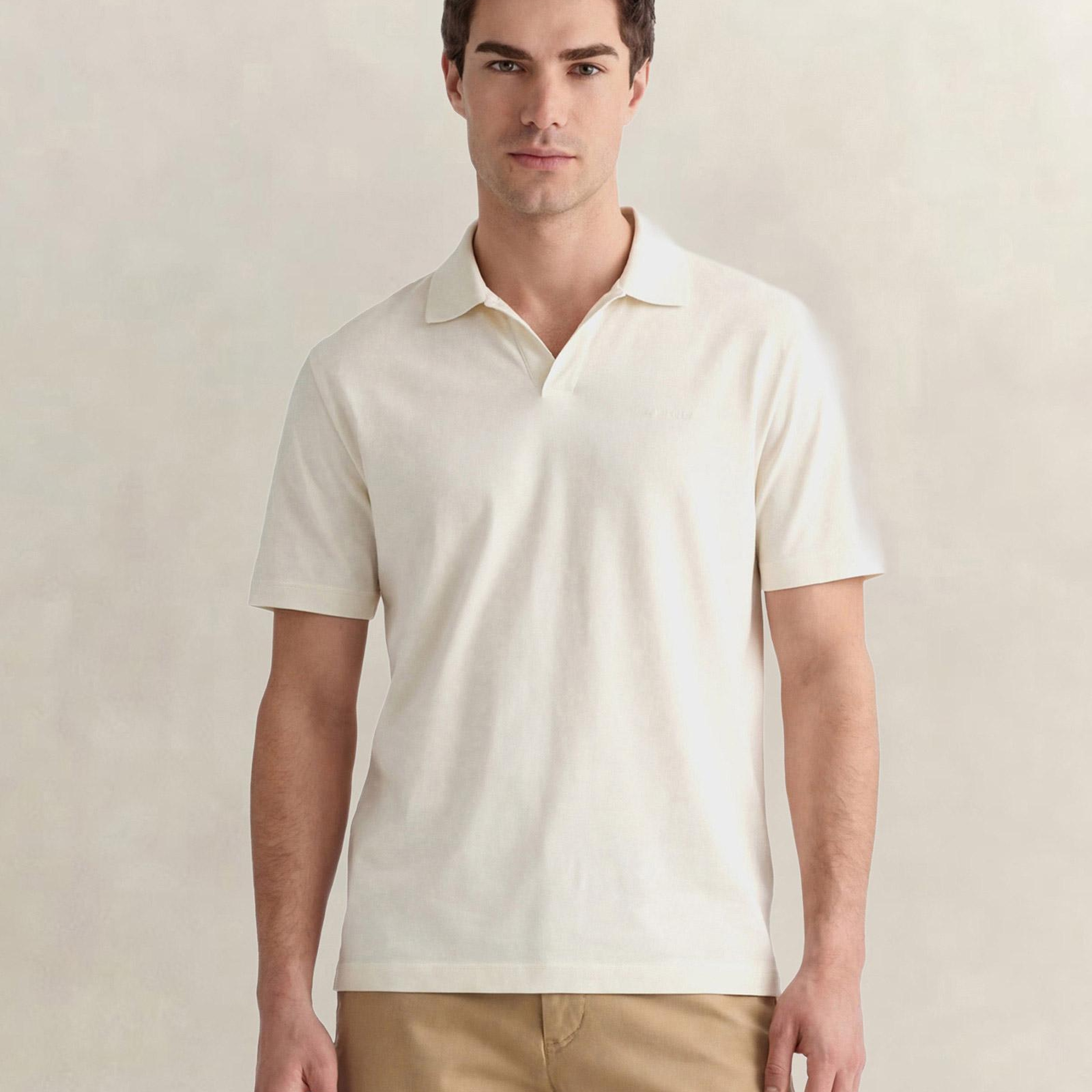 GANT Erkek Krem Regular Fit Polo Yaka T-Shirt